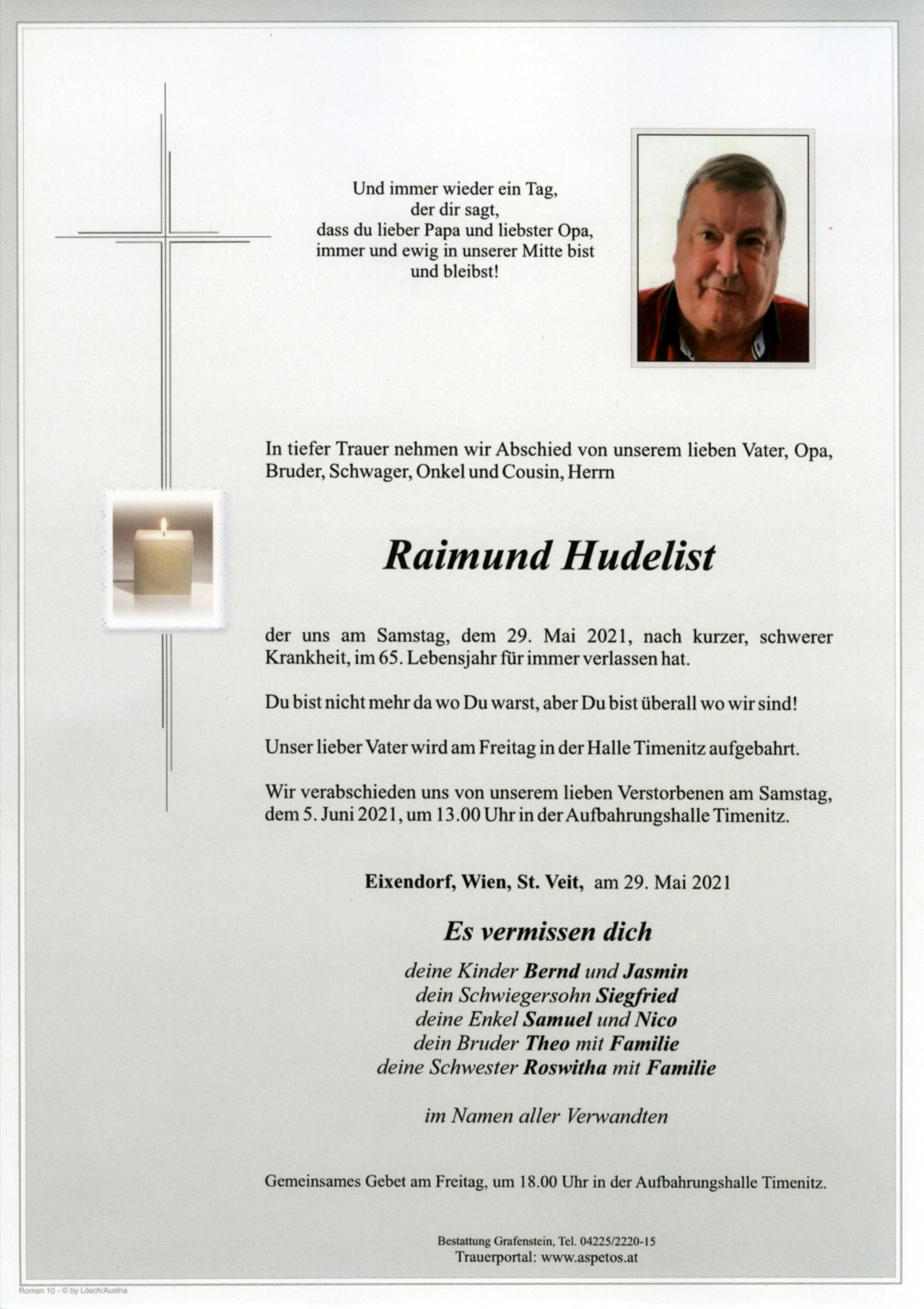 Traueranzeige von Herr Raimund Hudelist