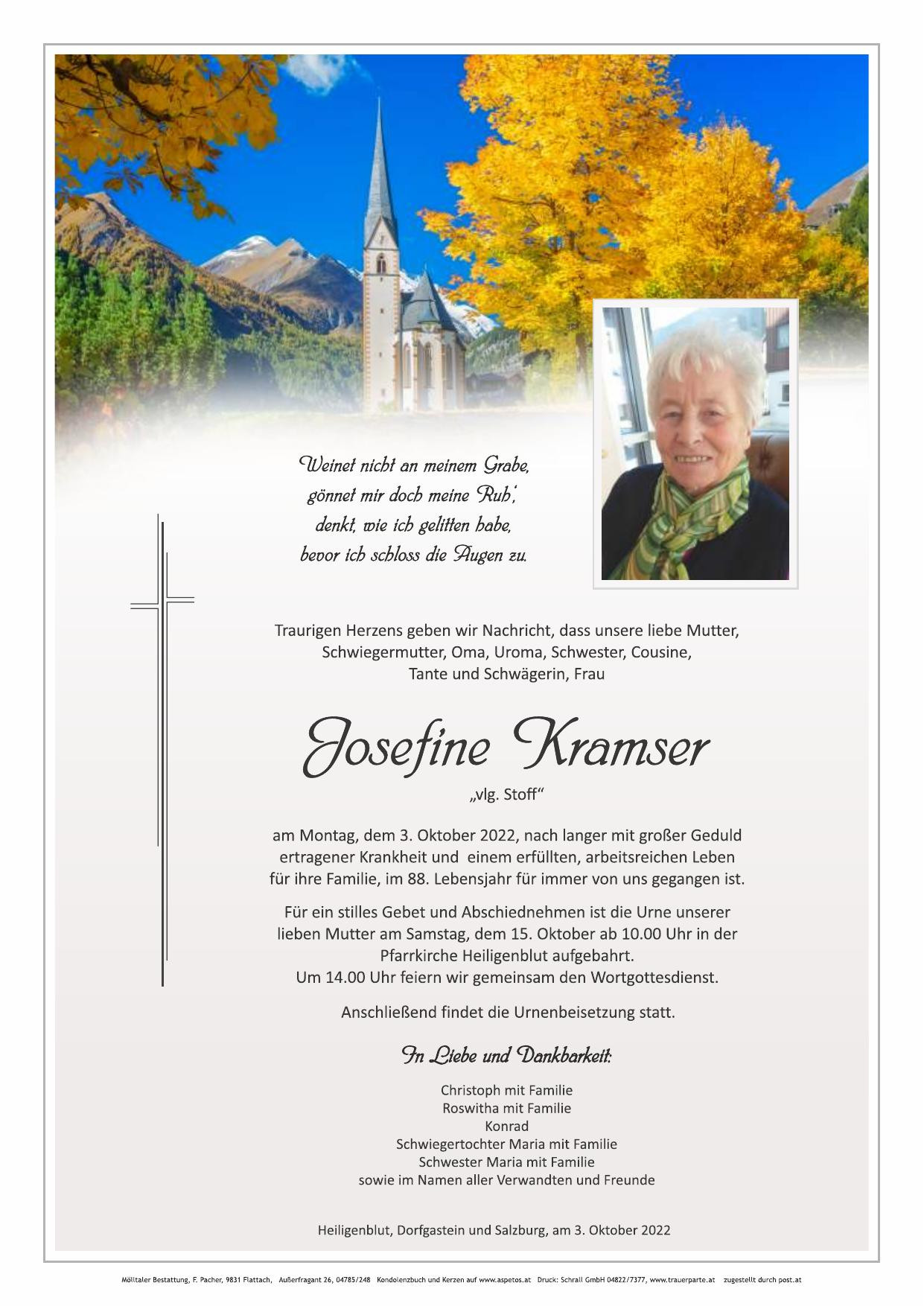 Traueranzeige von Josefine Kramser