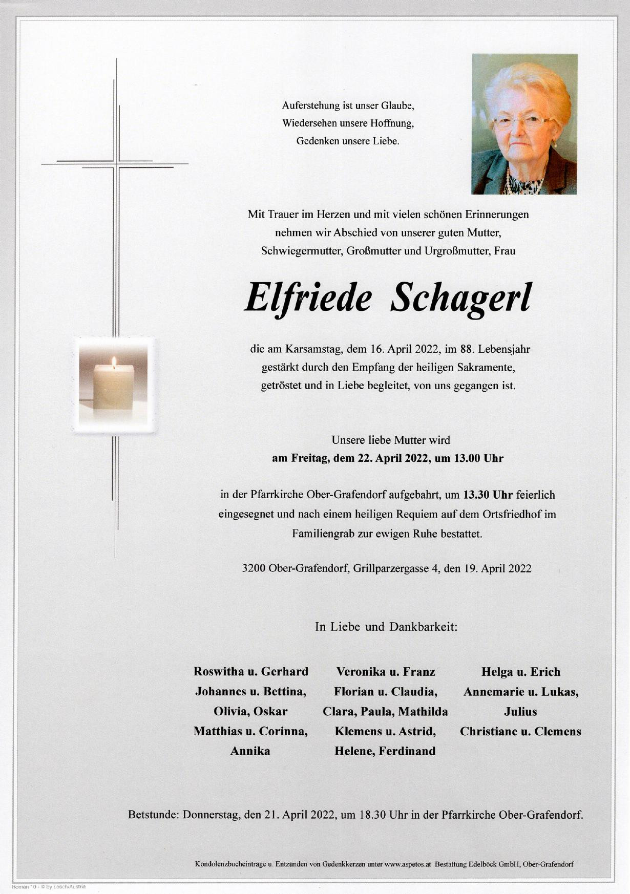 Traueranzeige von Elfriede Schagerl