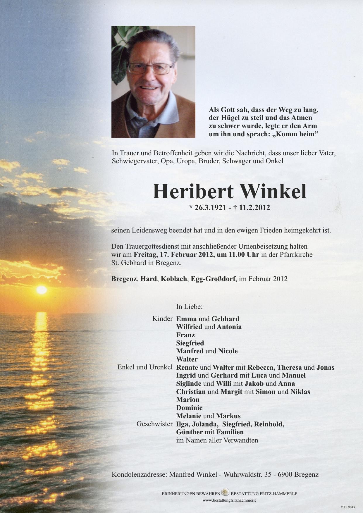 Traueranzeige von Heribert Winkel
