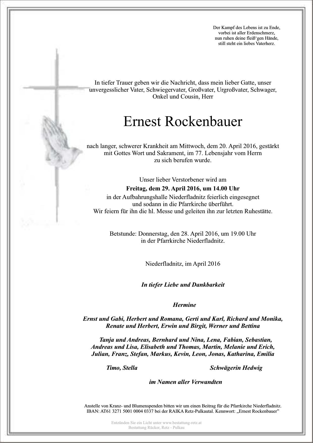 Traueranzeige von Ernest Rockenbauer