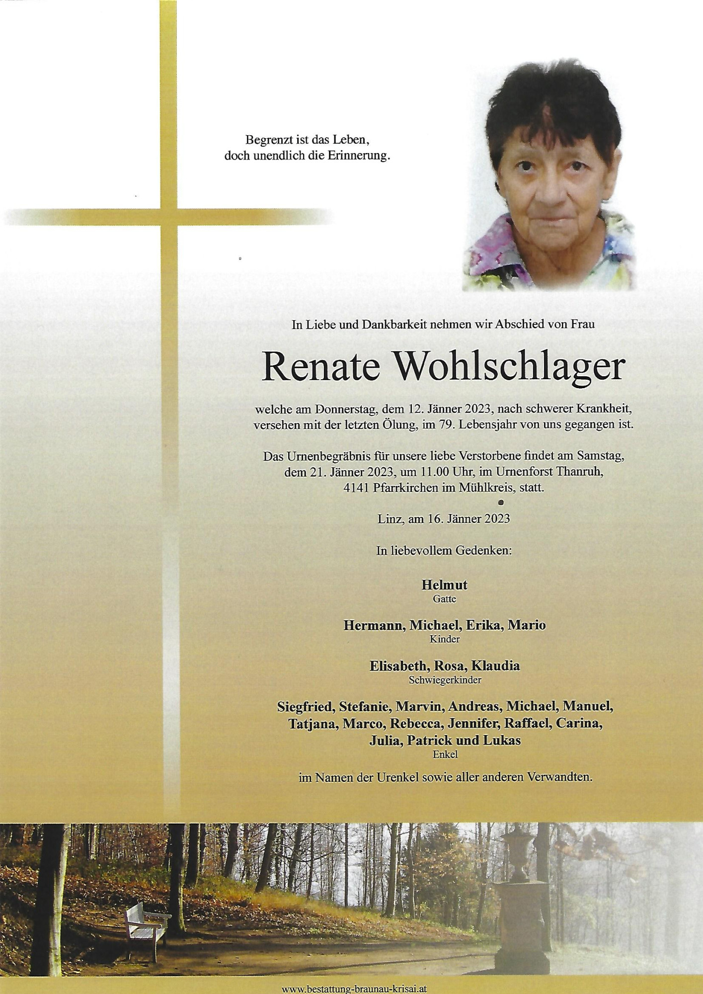 Traueranzeige von Renate Wohlschlager