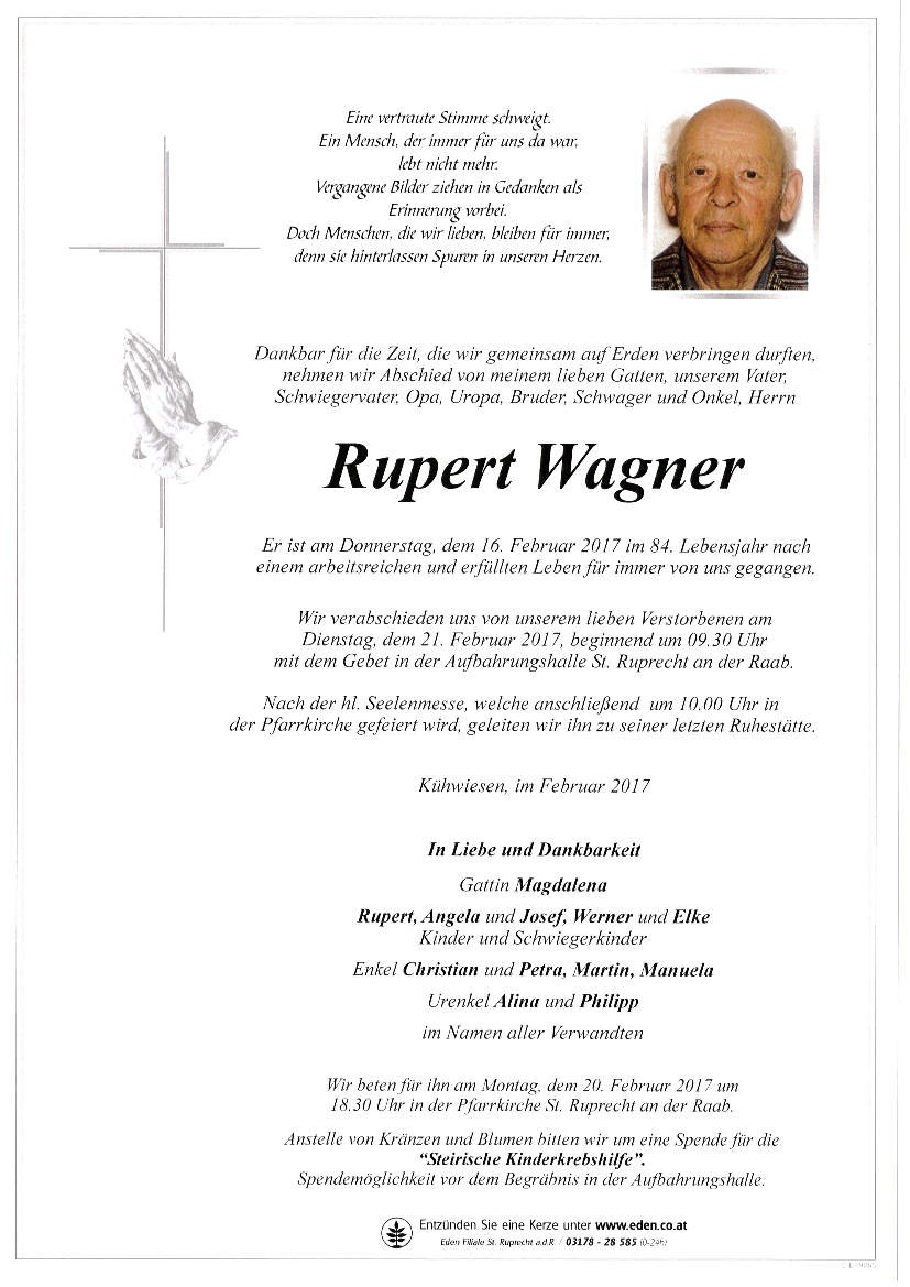 Traueranzeige von Rupert Wagner