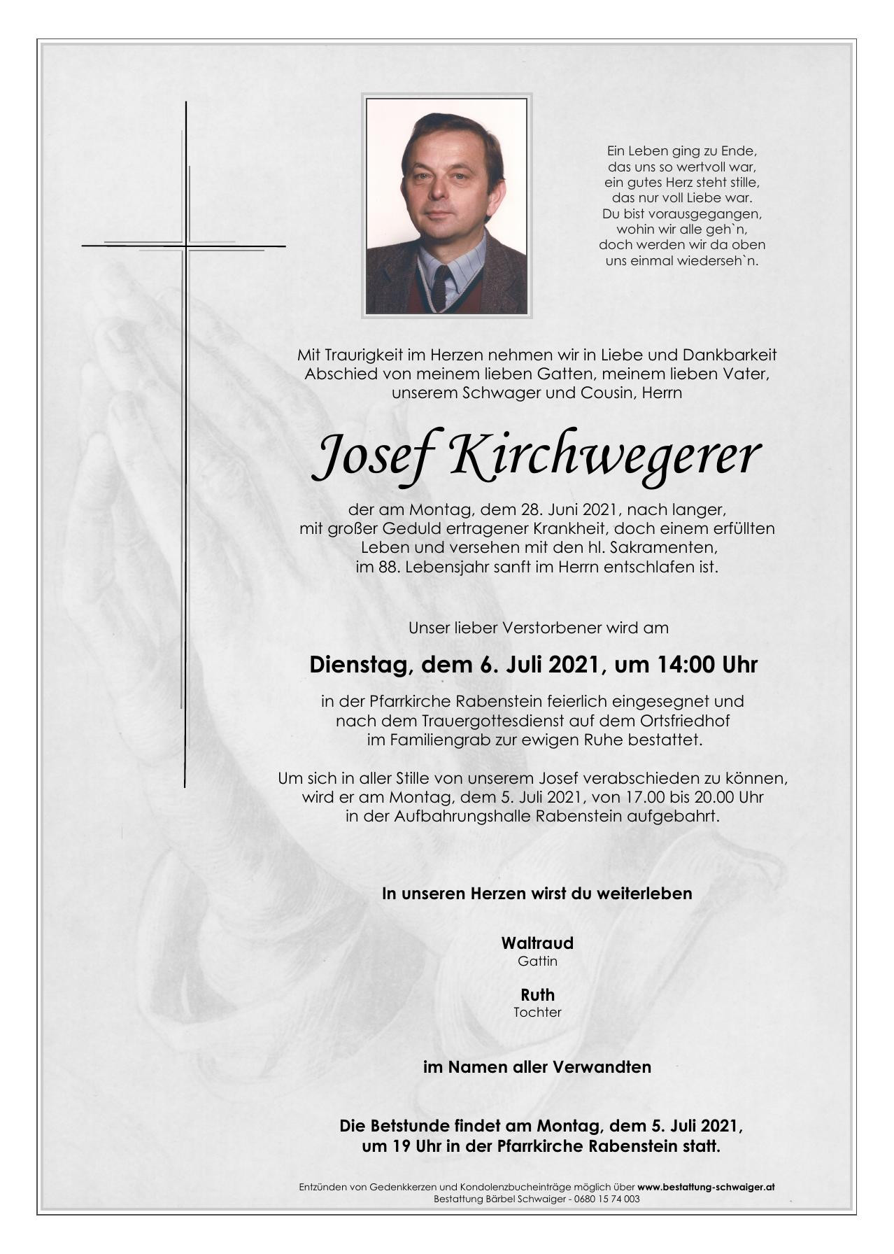 Traueranzeige von Josef Kirchwegerer