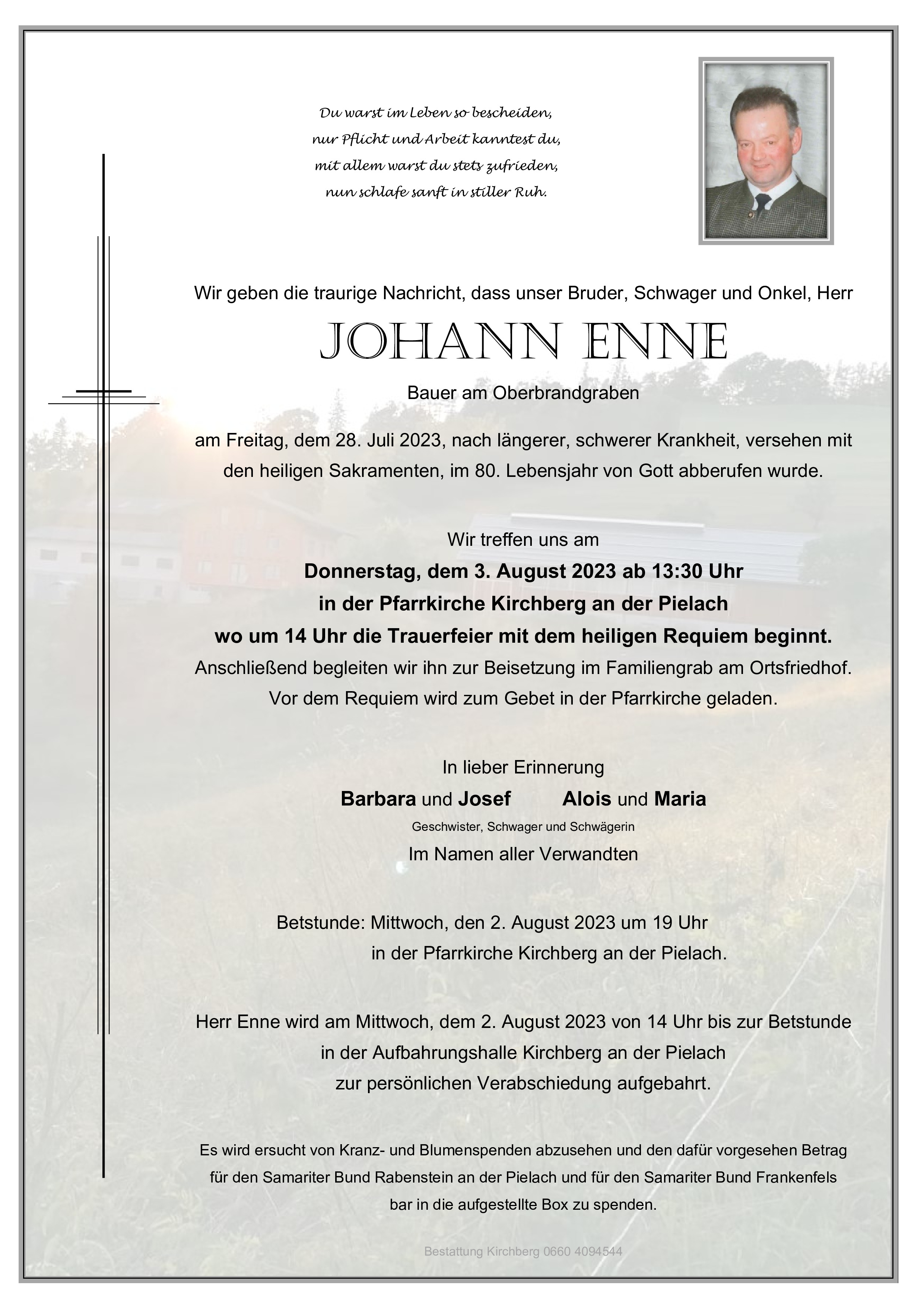Traueranzeige von Johann Enne