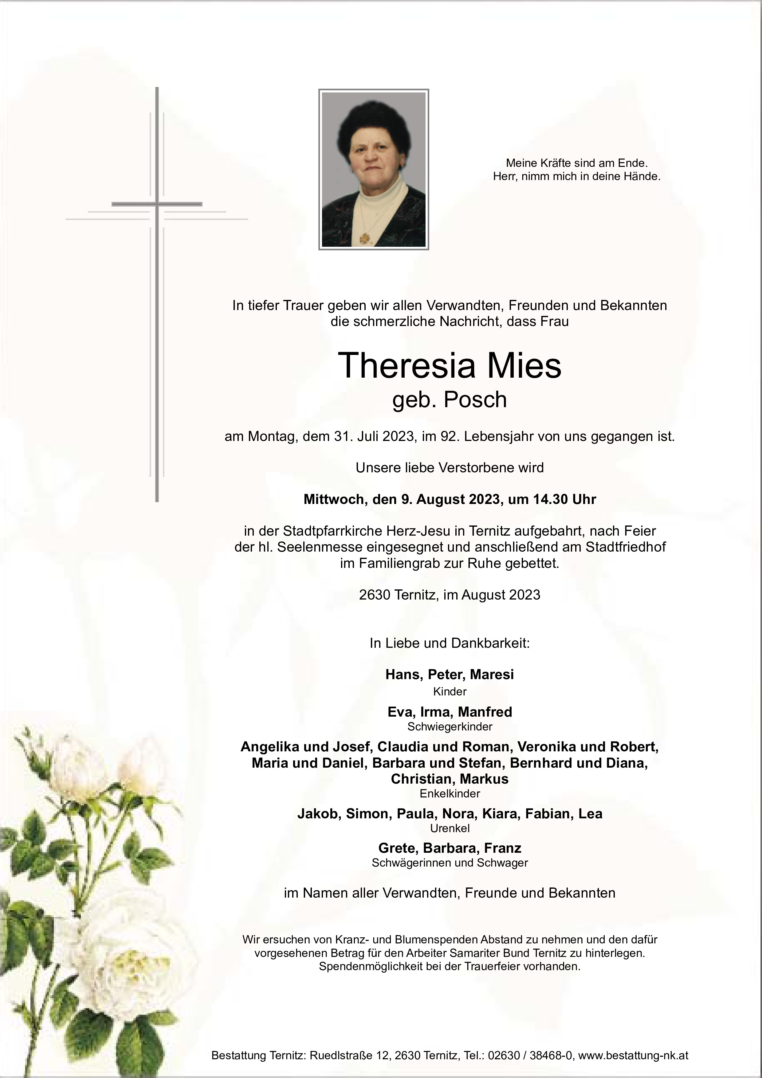 Traueranzeige von Theresia Mies