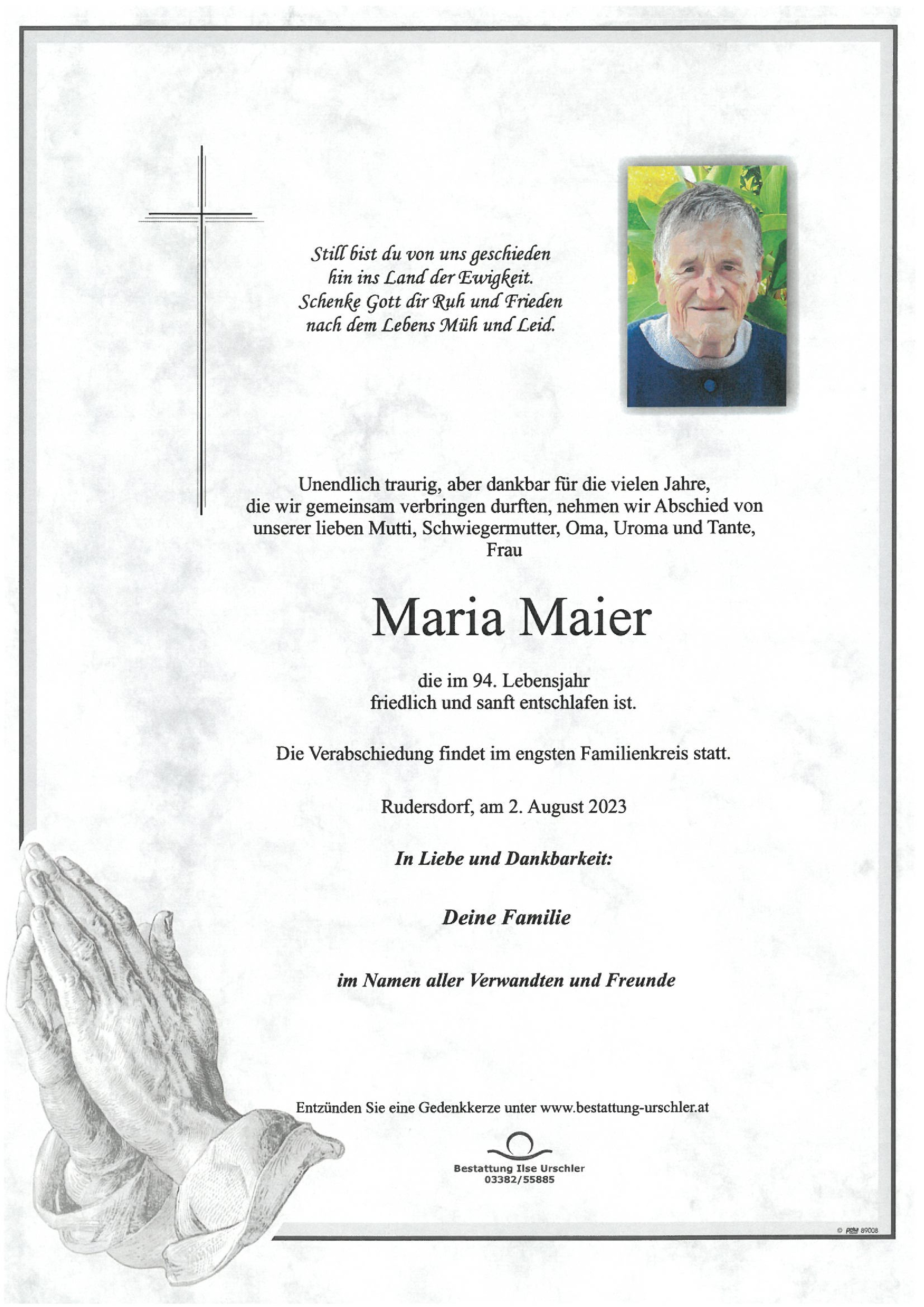 Traueranzeige von Maria Maier