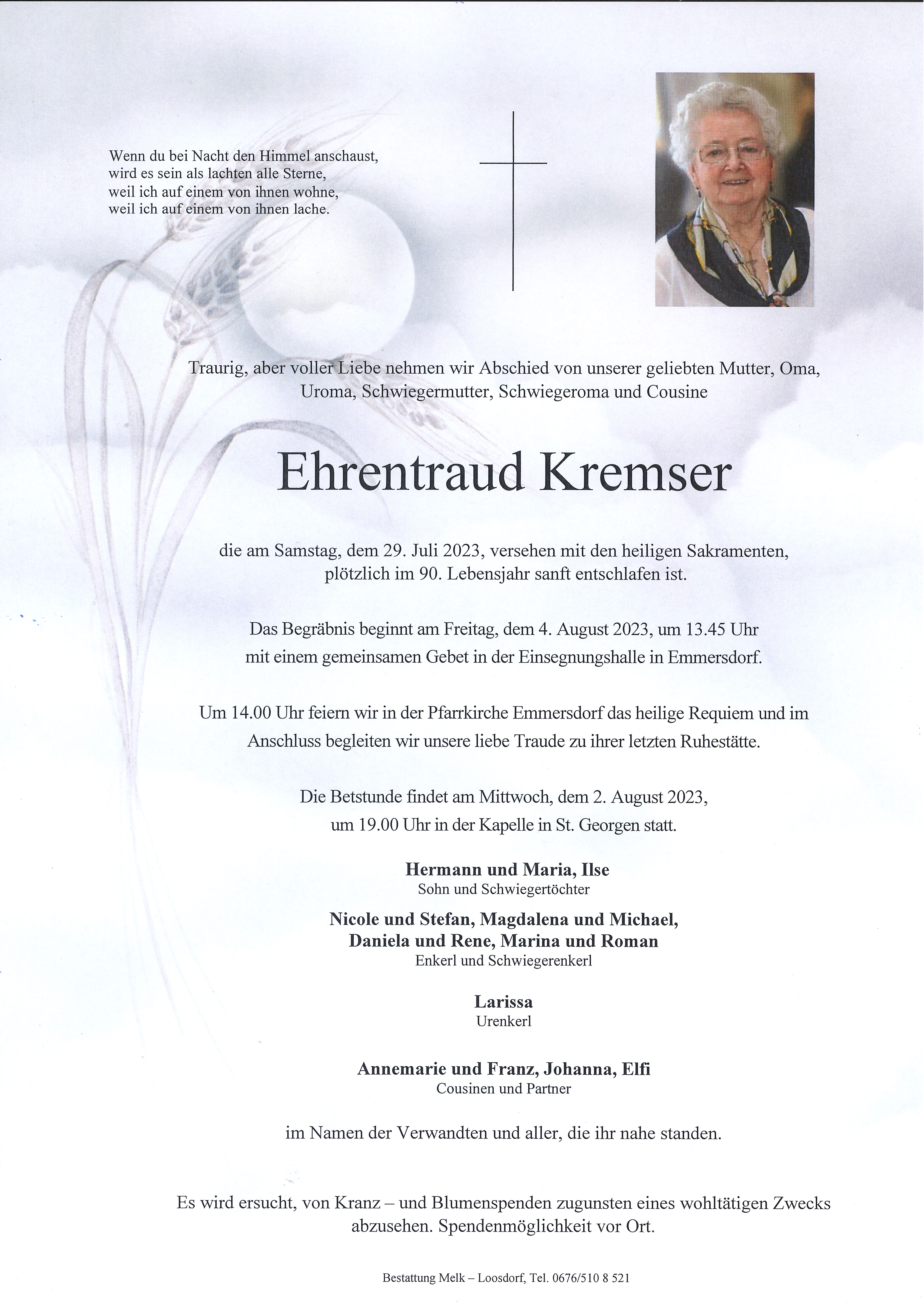 Traueranzeige von Ehrentraud Kremser