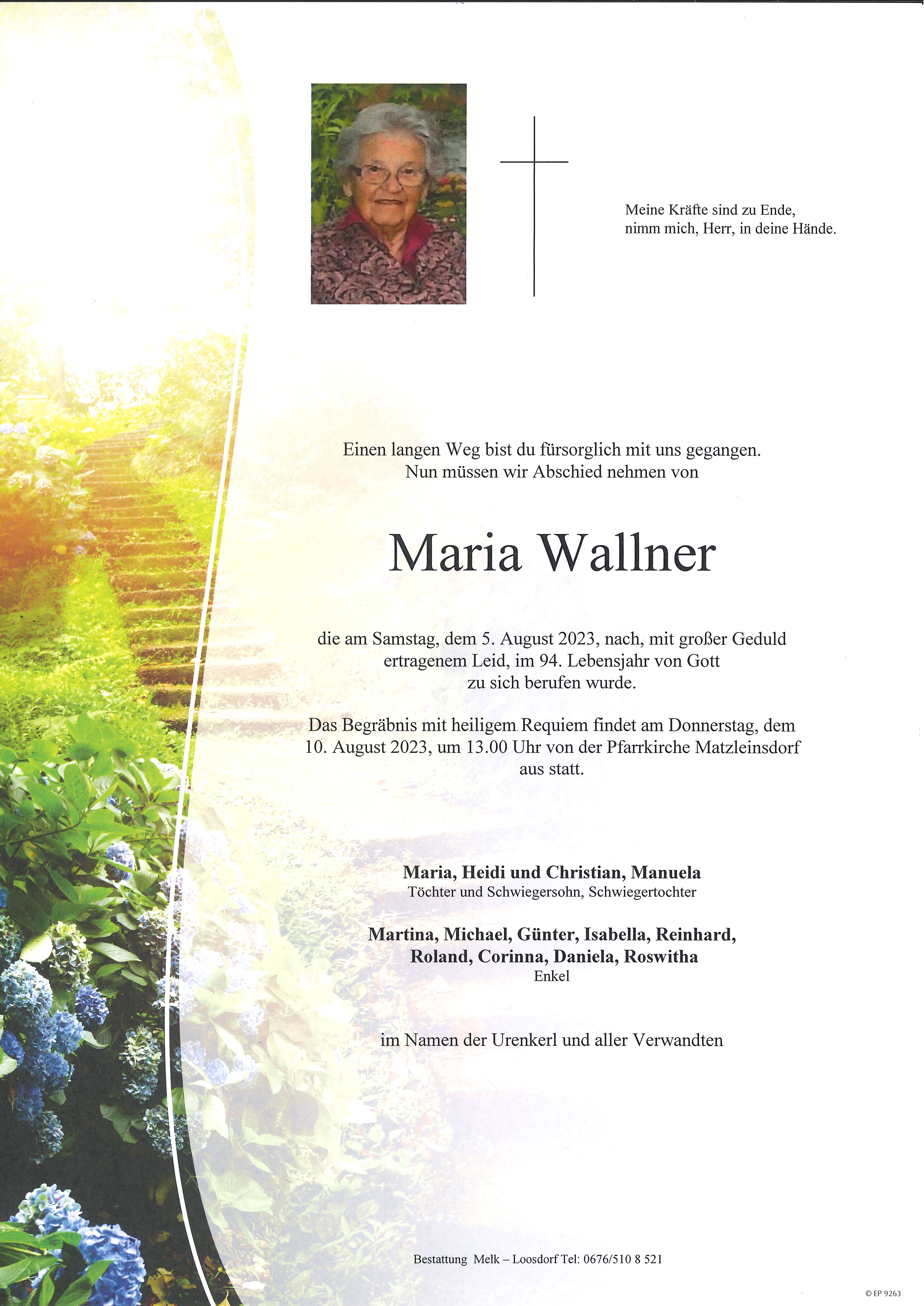 Traueranzeige von Maria Wallner