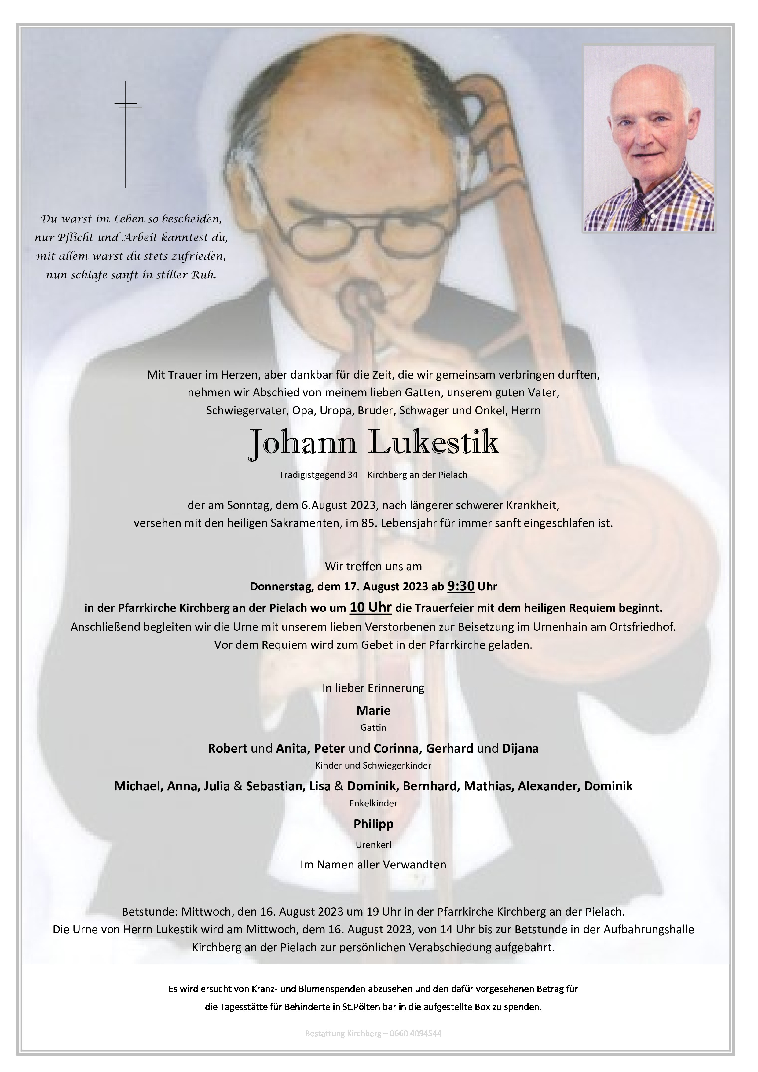 Traueranzeige von Johann Lukestik