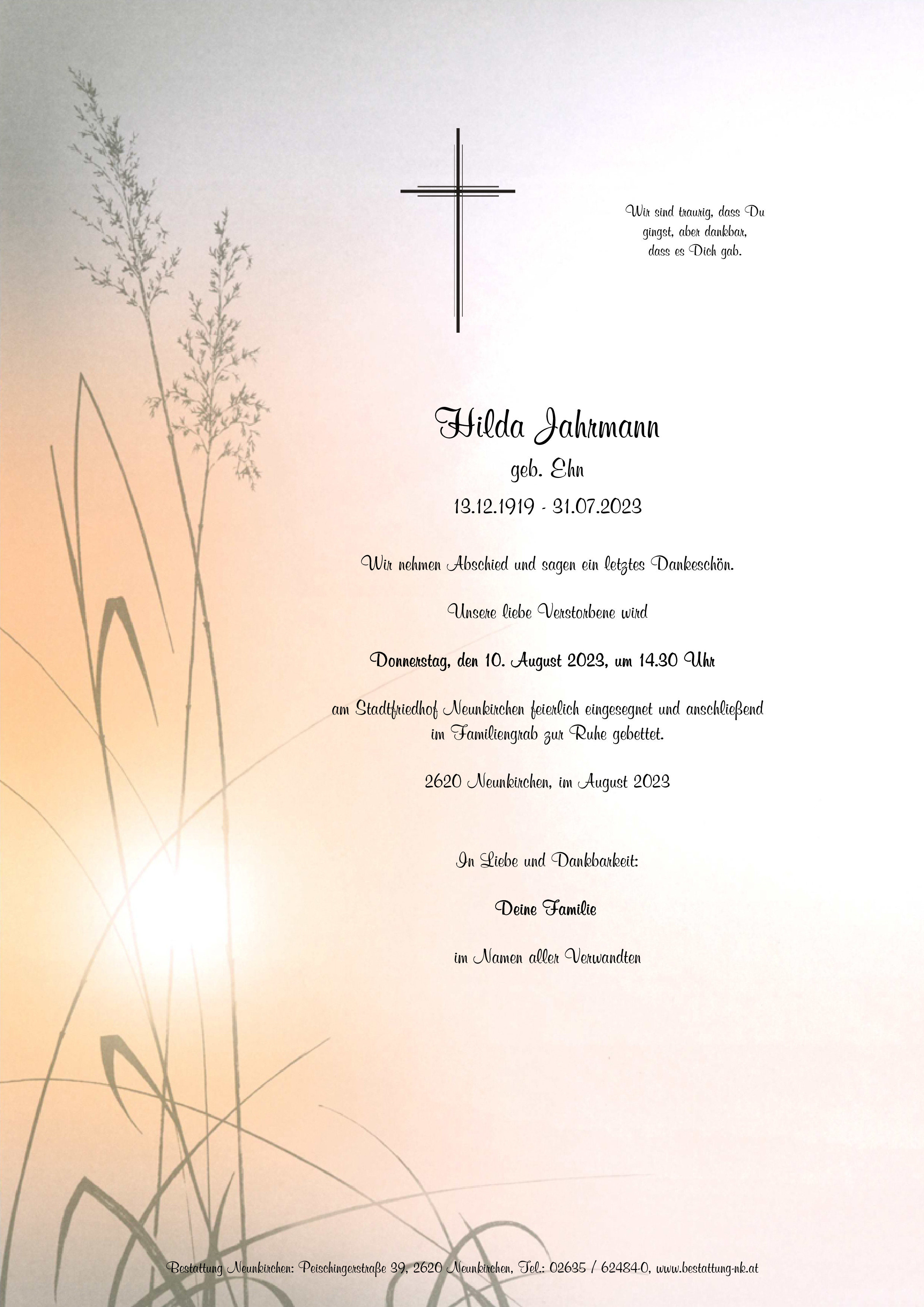 Traueranzeige von Hilda Jahrmann
