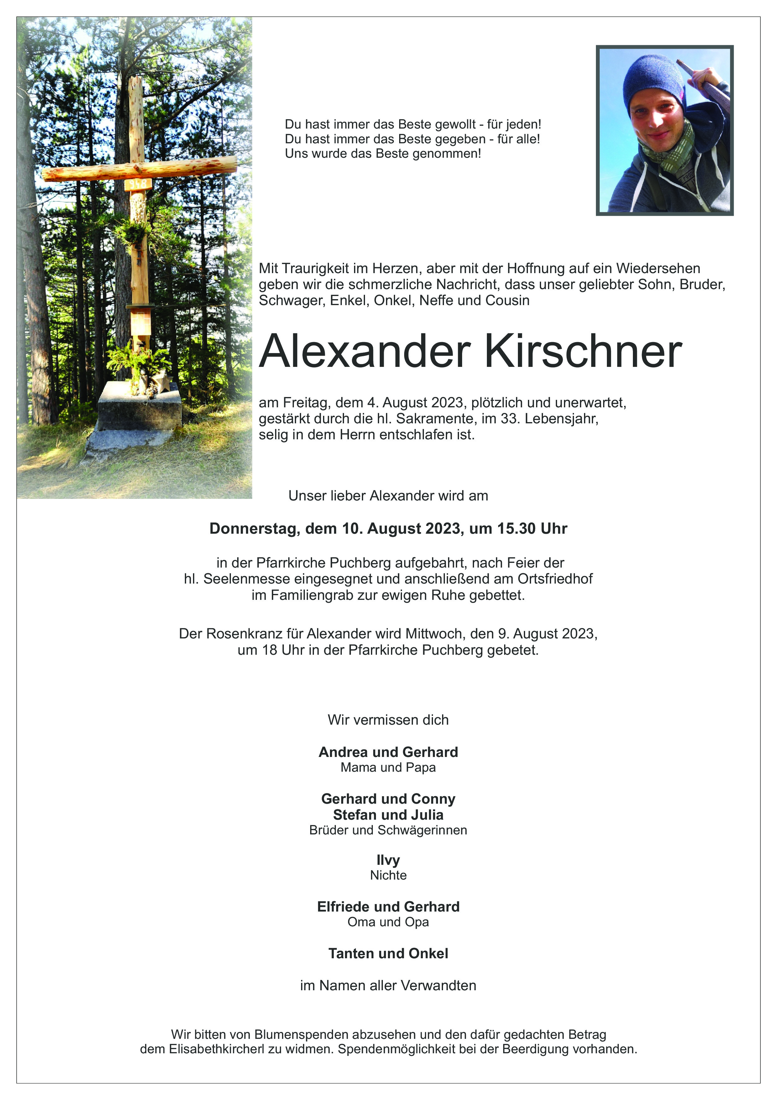 Traueranzeige von Alexander Kirschner