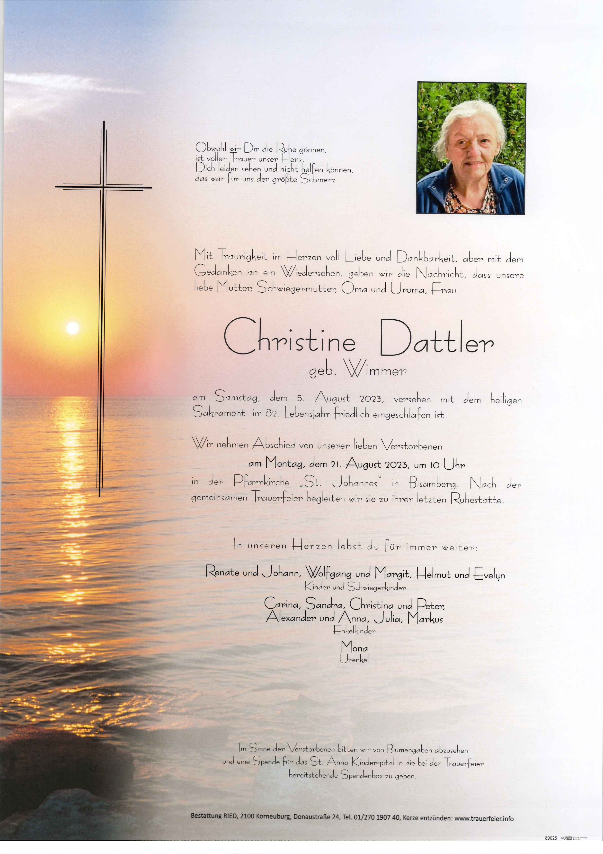 Traueranzeige von Christine Dattler