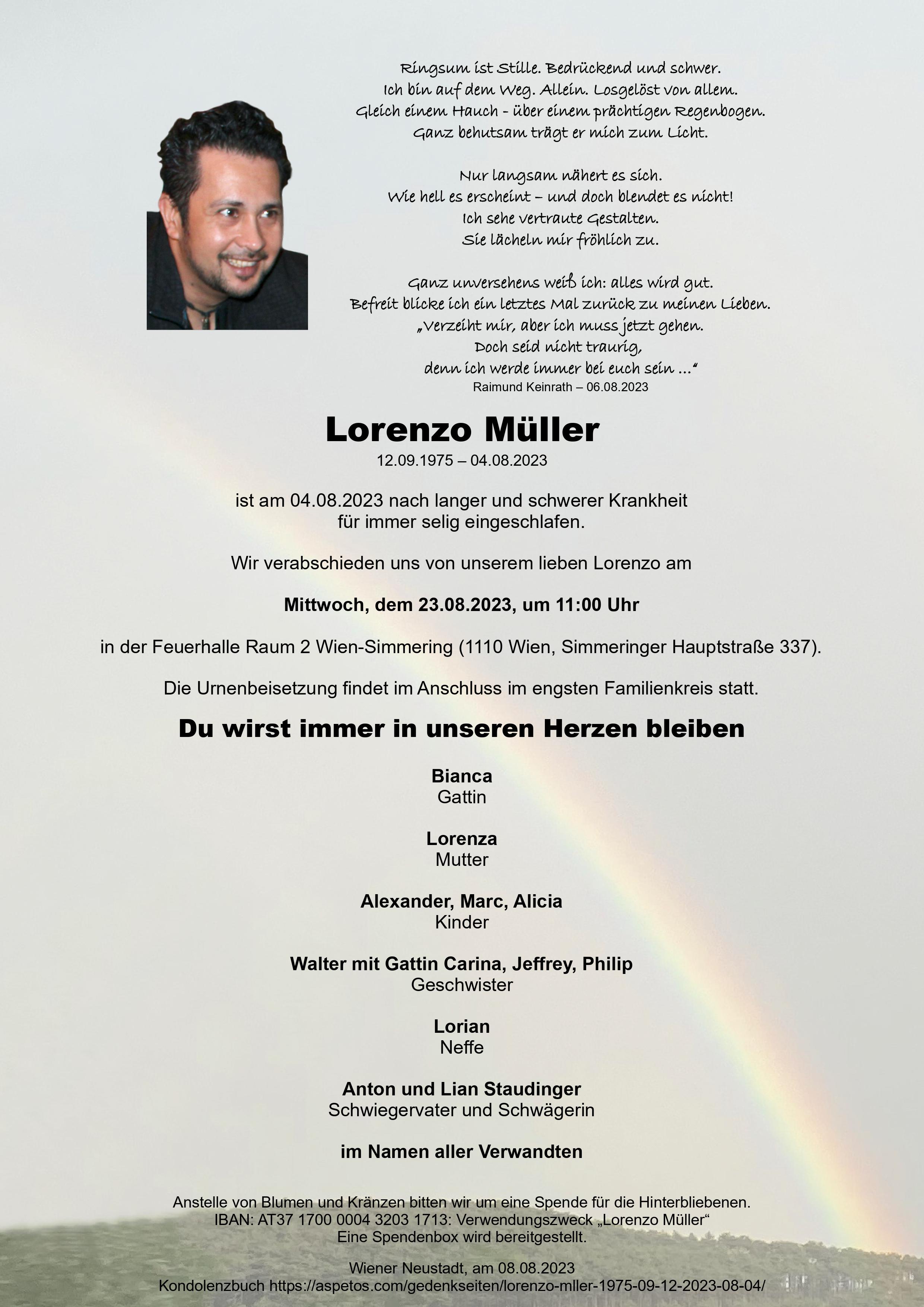 Traueranzeige von Lorenzo Müller