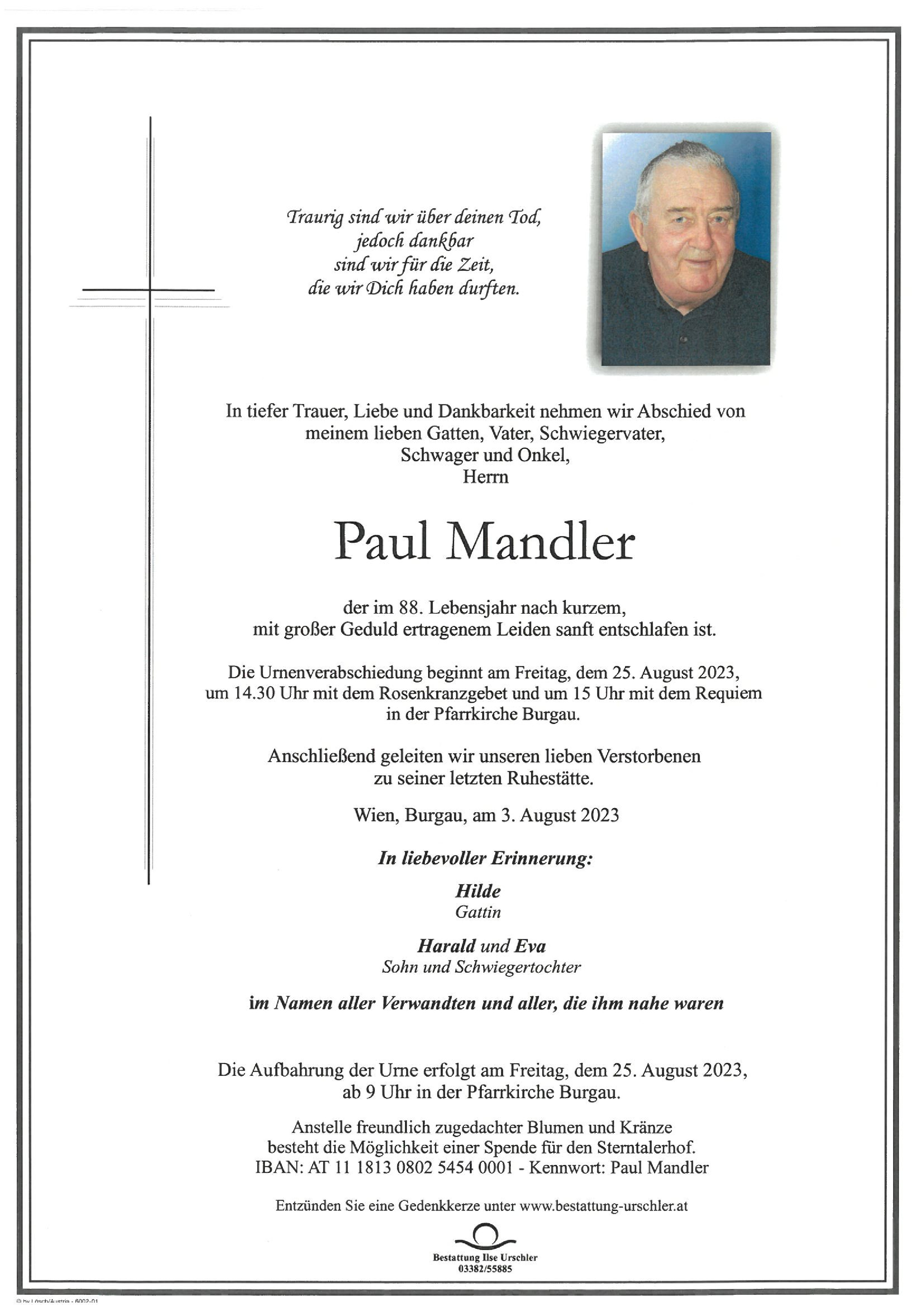 Traueranzeige von Paul Mandler