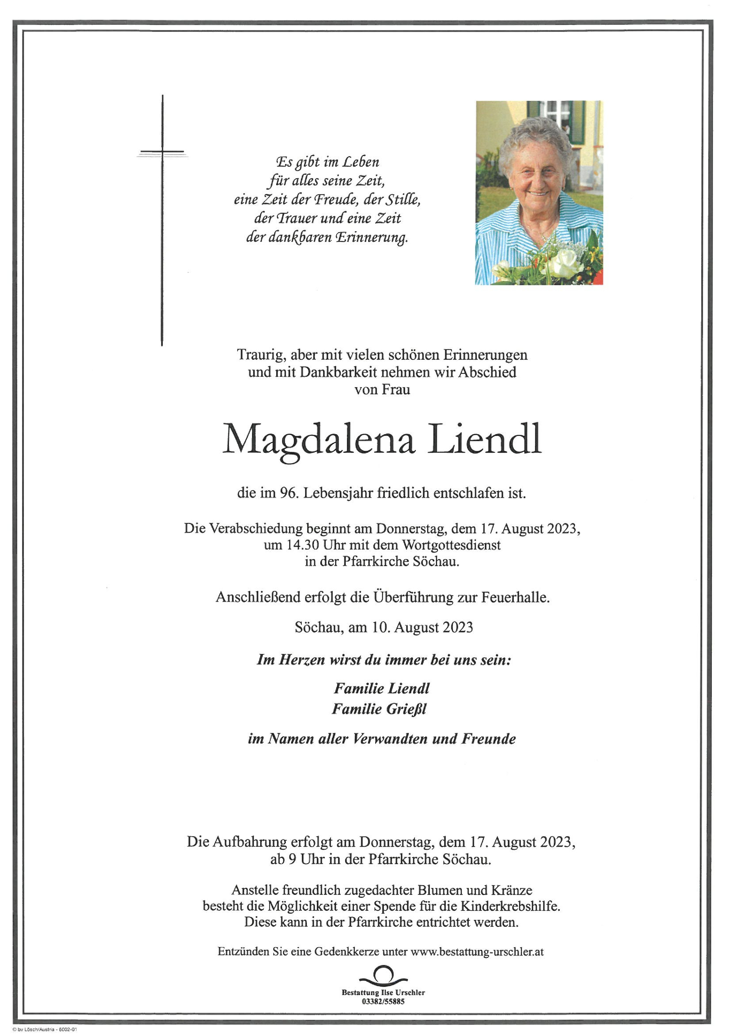 Traueranzeige von Magdalena Liendl