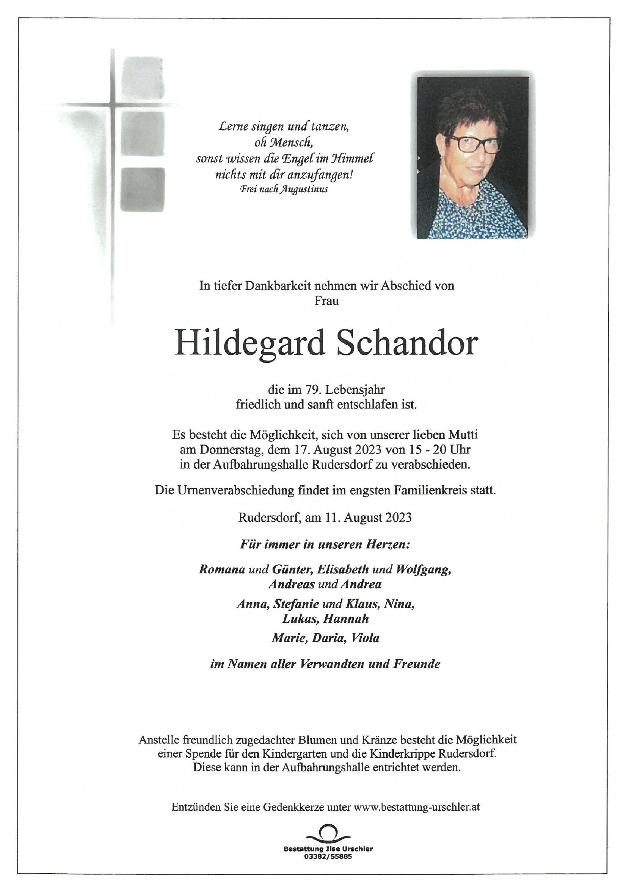 Traueranzeige von Hildegard Schandor