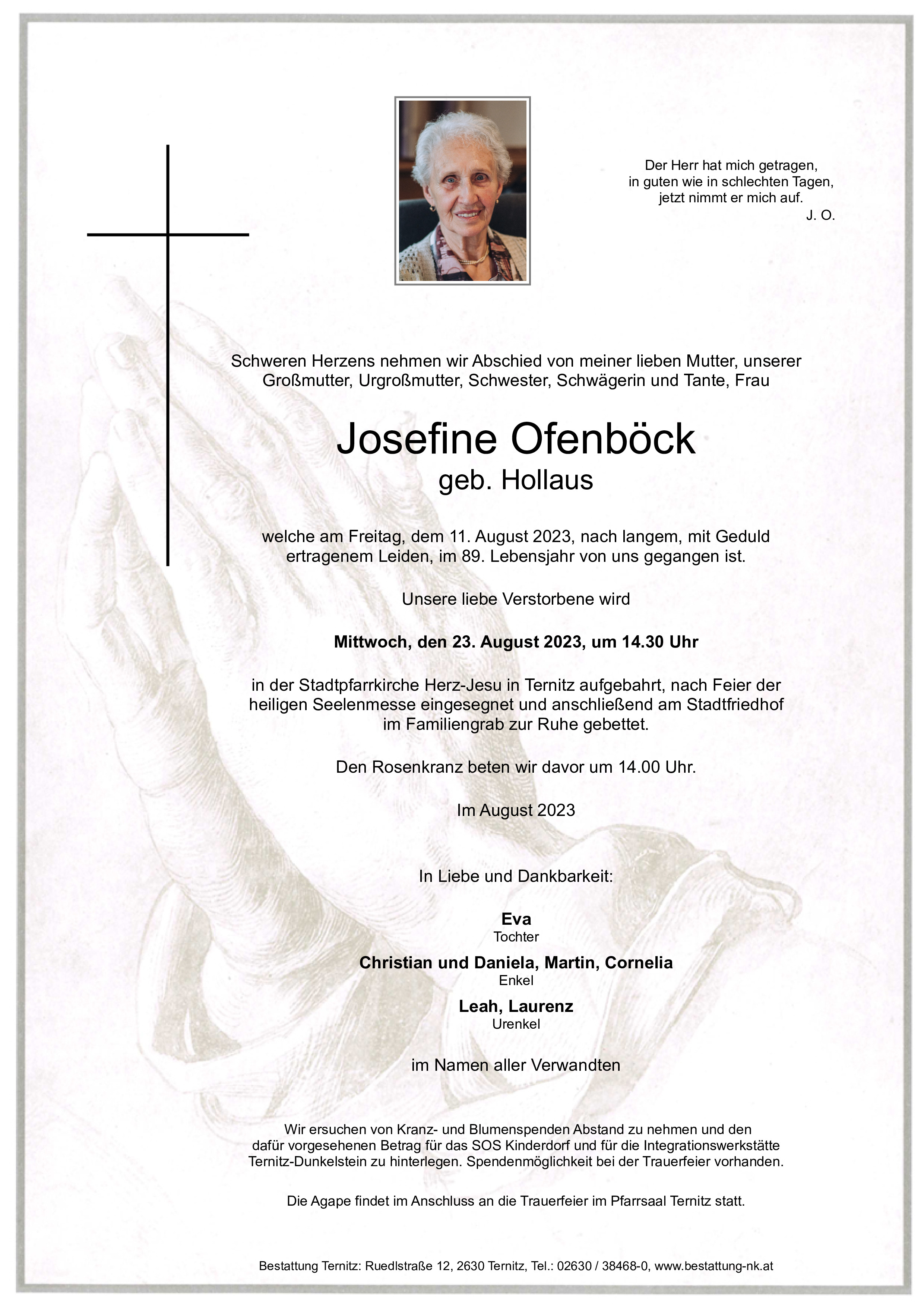 Traueranzeige von Josefine Ofenböck