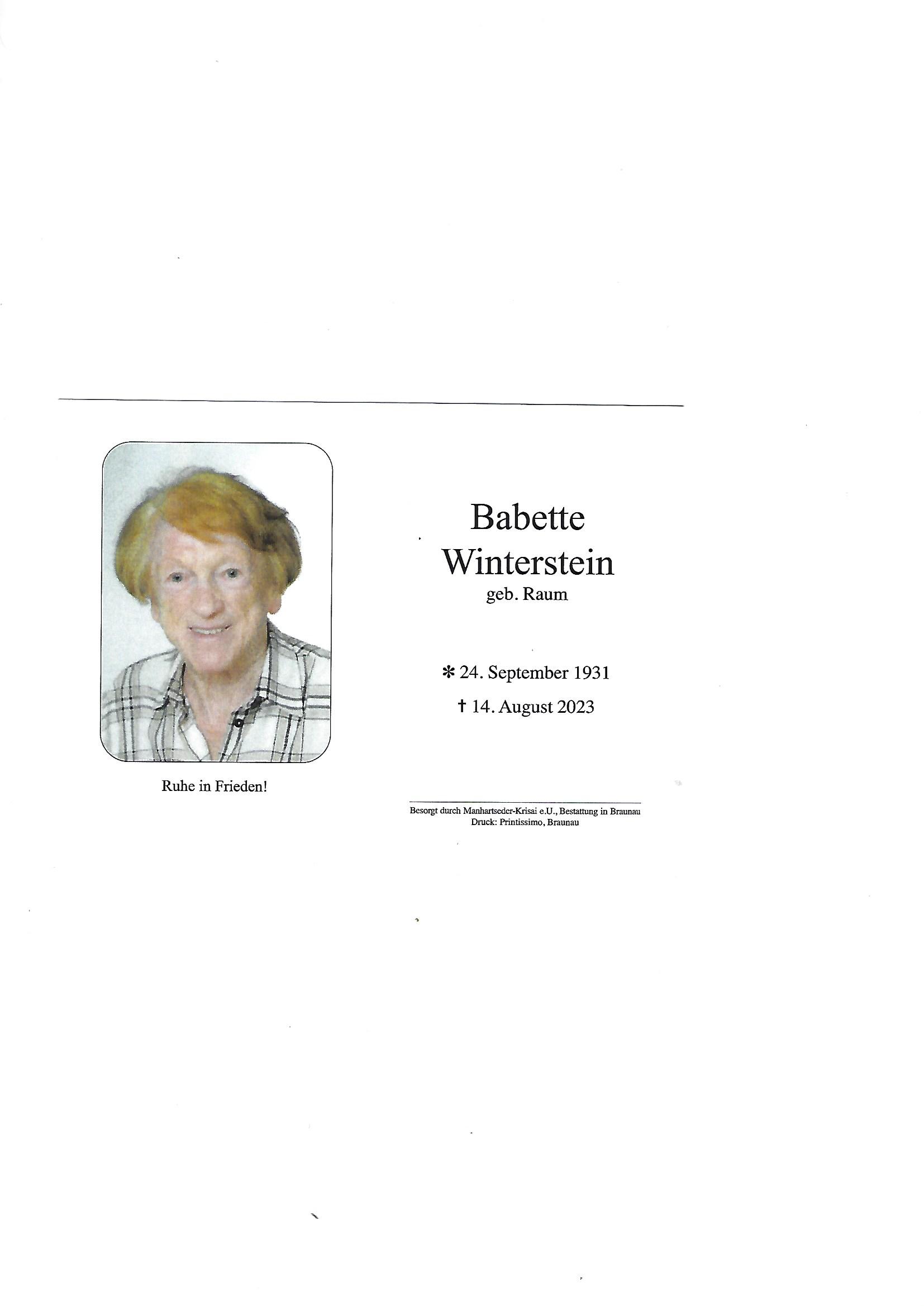 Traueranzeige von Babette Winterstein