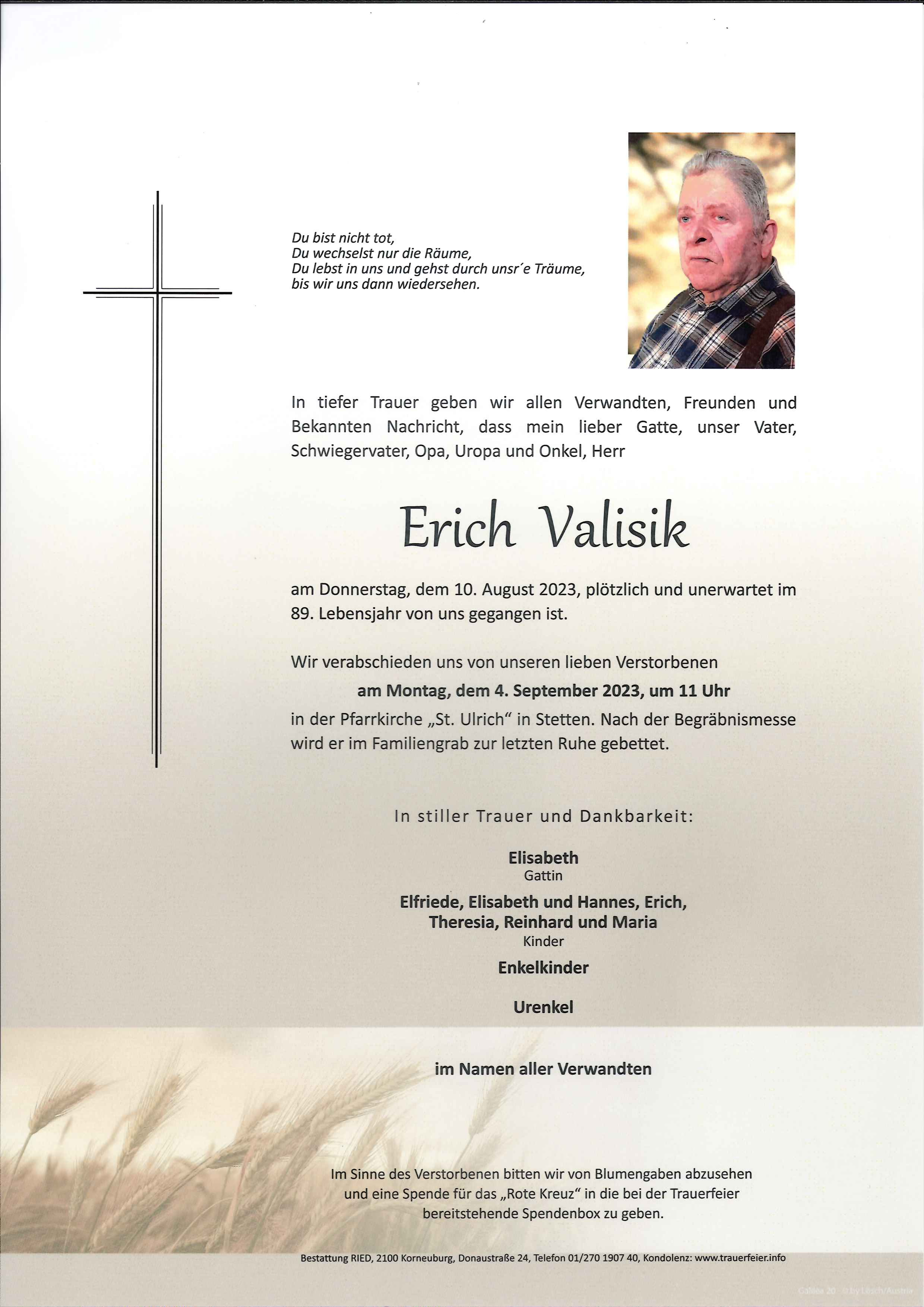 Traueranzeige von Erich Valisik