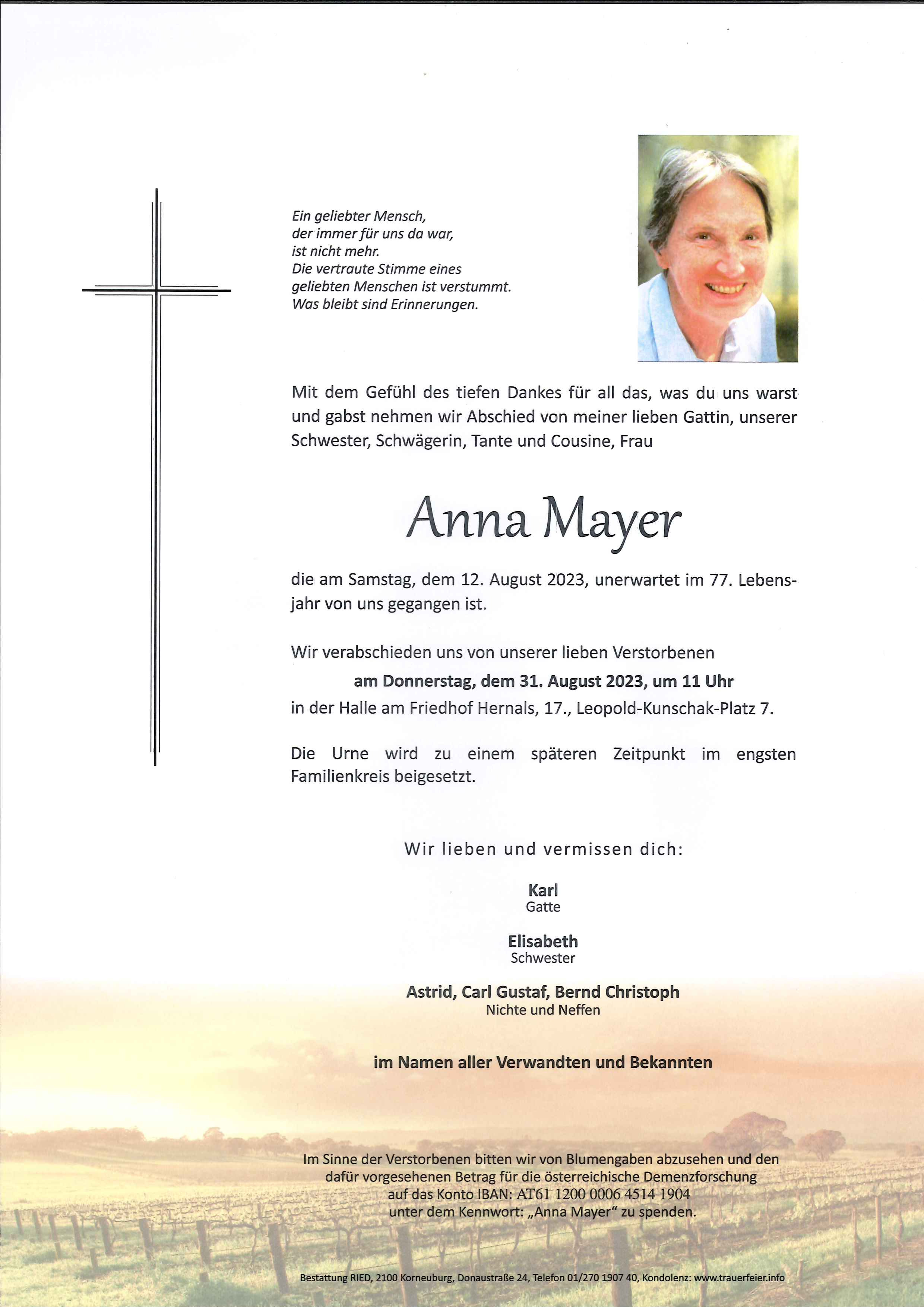 Traueranzeige von Anna Mayer