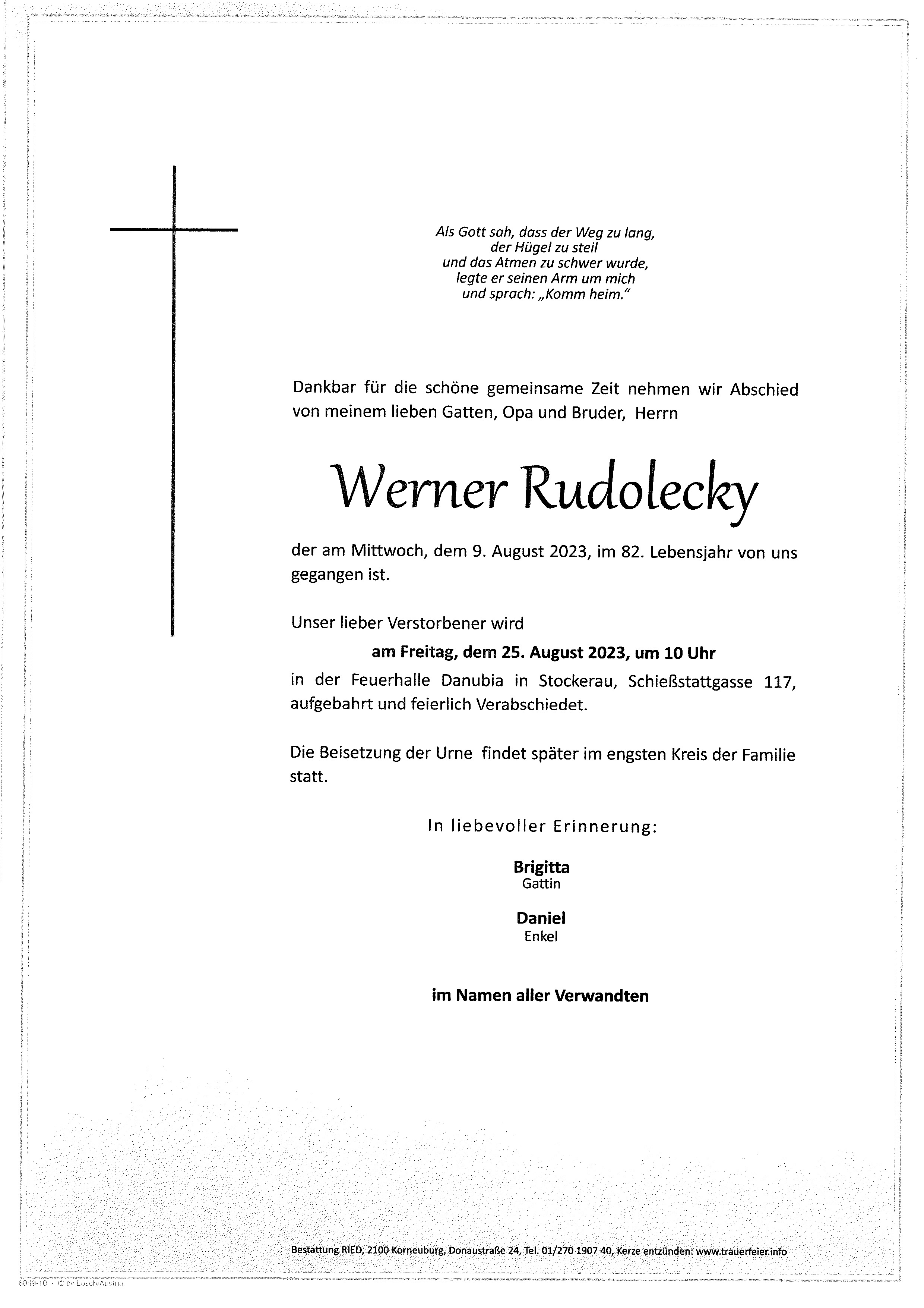 Traueranzeige von Werner  Rudolecky