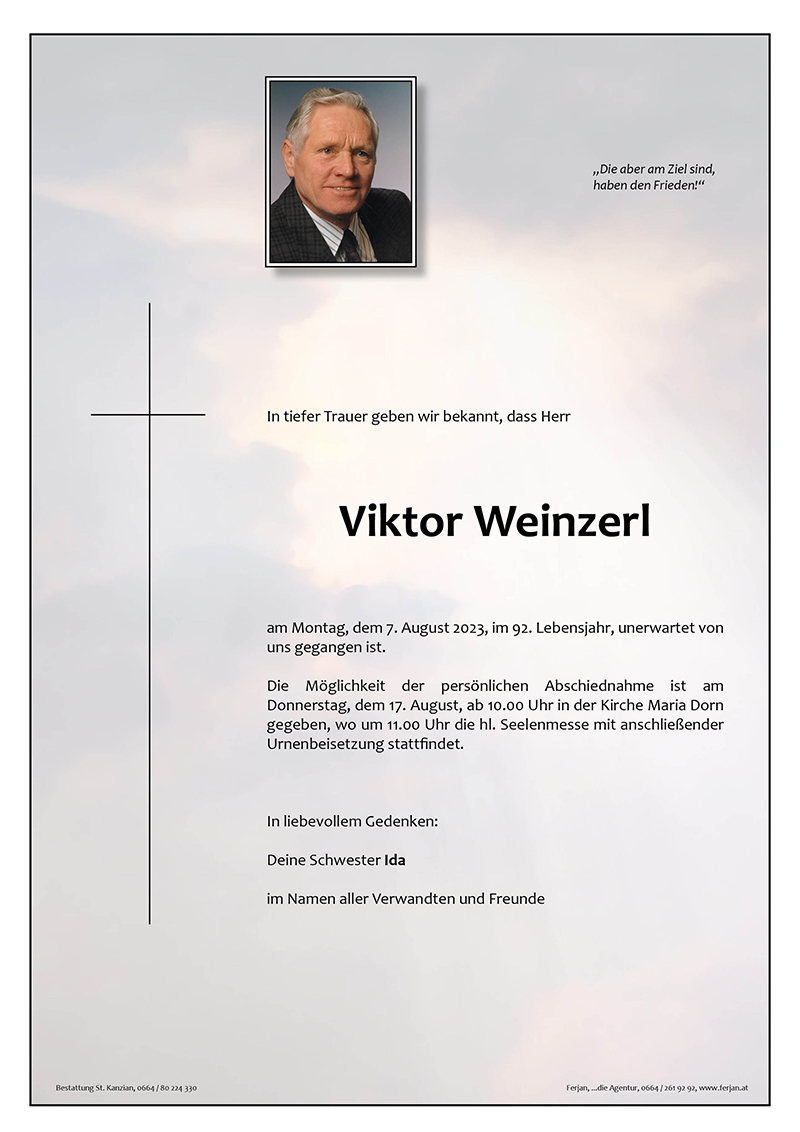 Traueranzeige von Viktor Weinzerl
