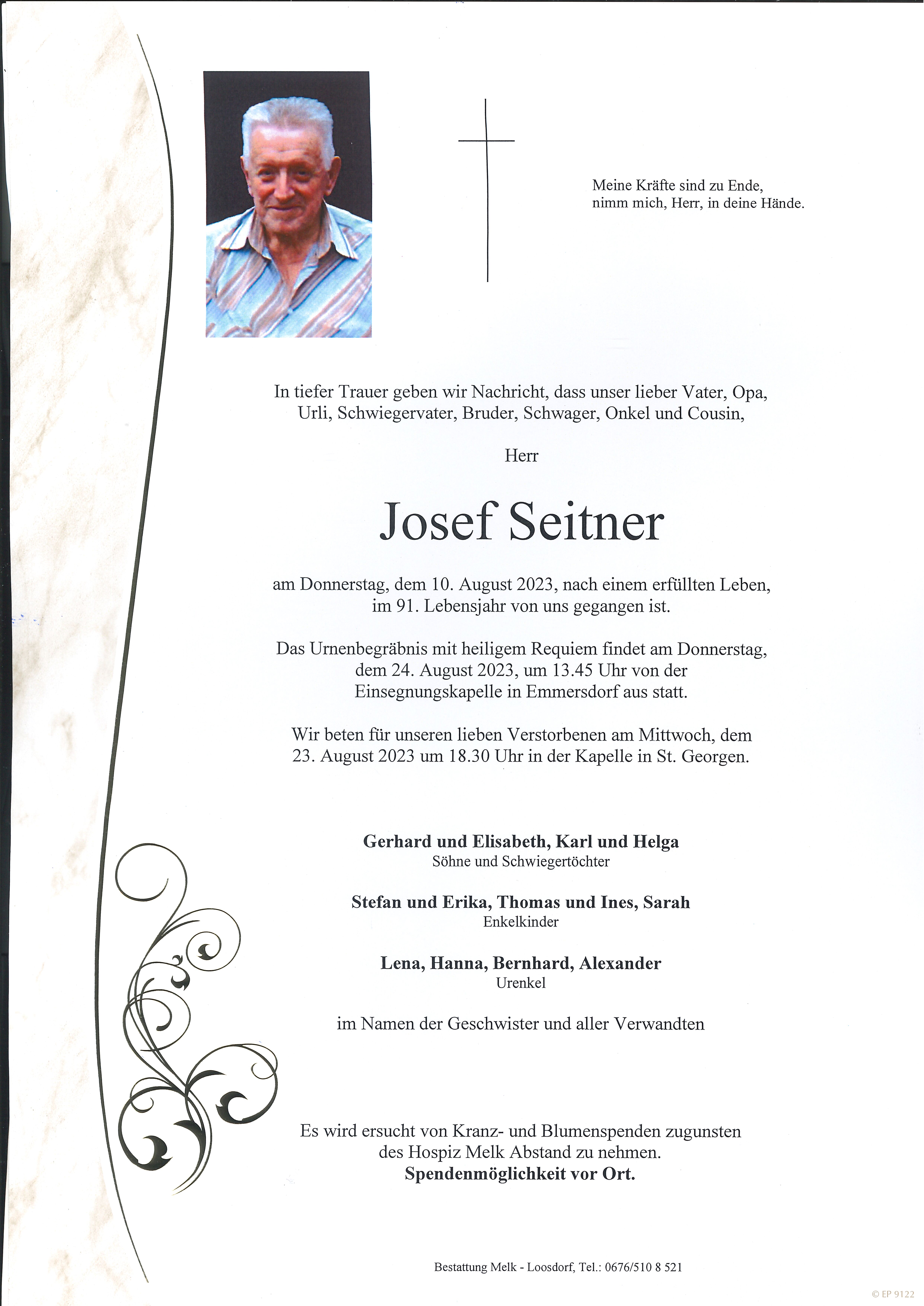 Traueranzeige von Josef Seitner