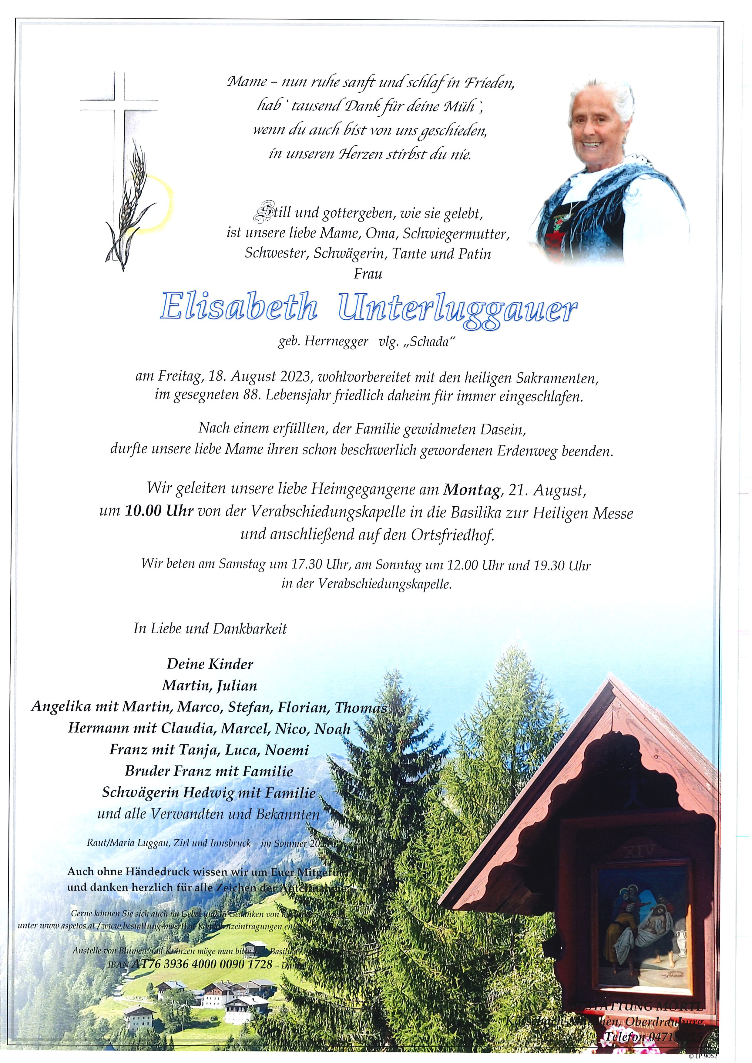 Traueranzeige von Elisabeth Unterluggauer