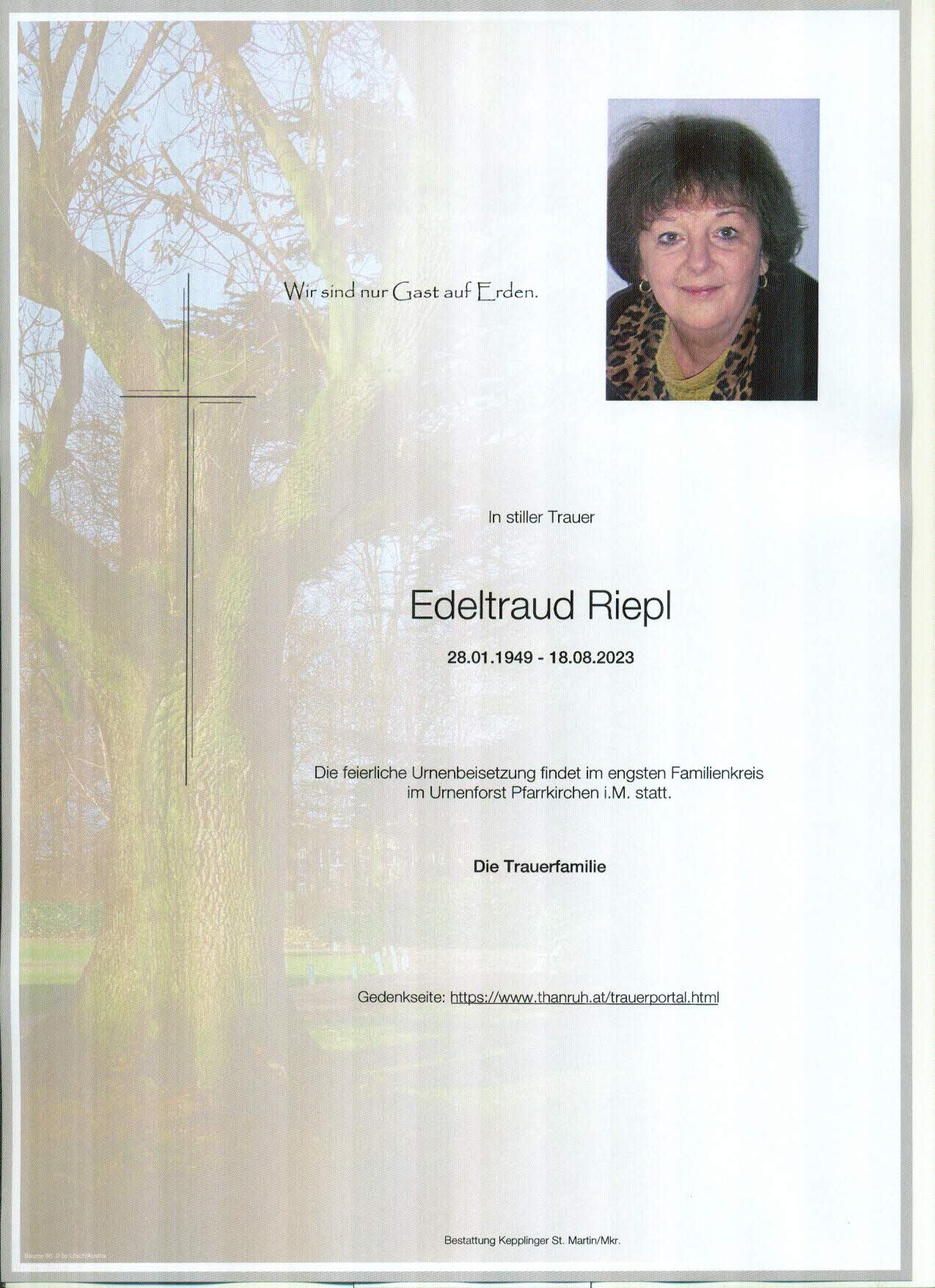 Traueranzeige von Edeltraud Riepl