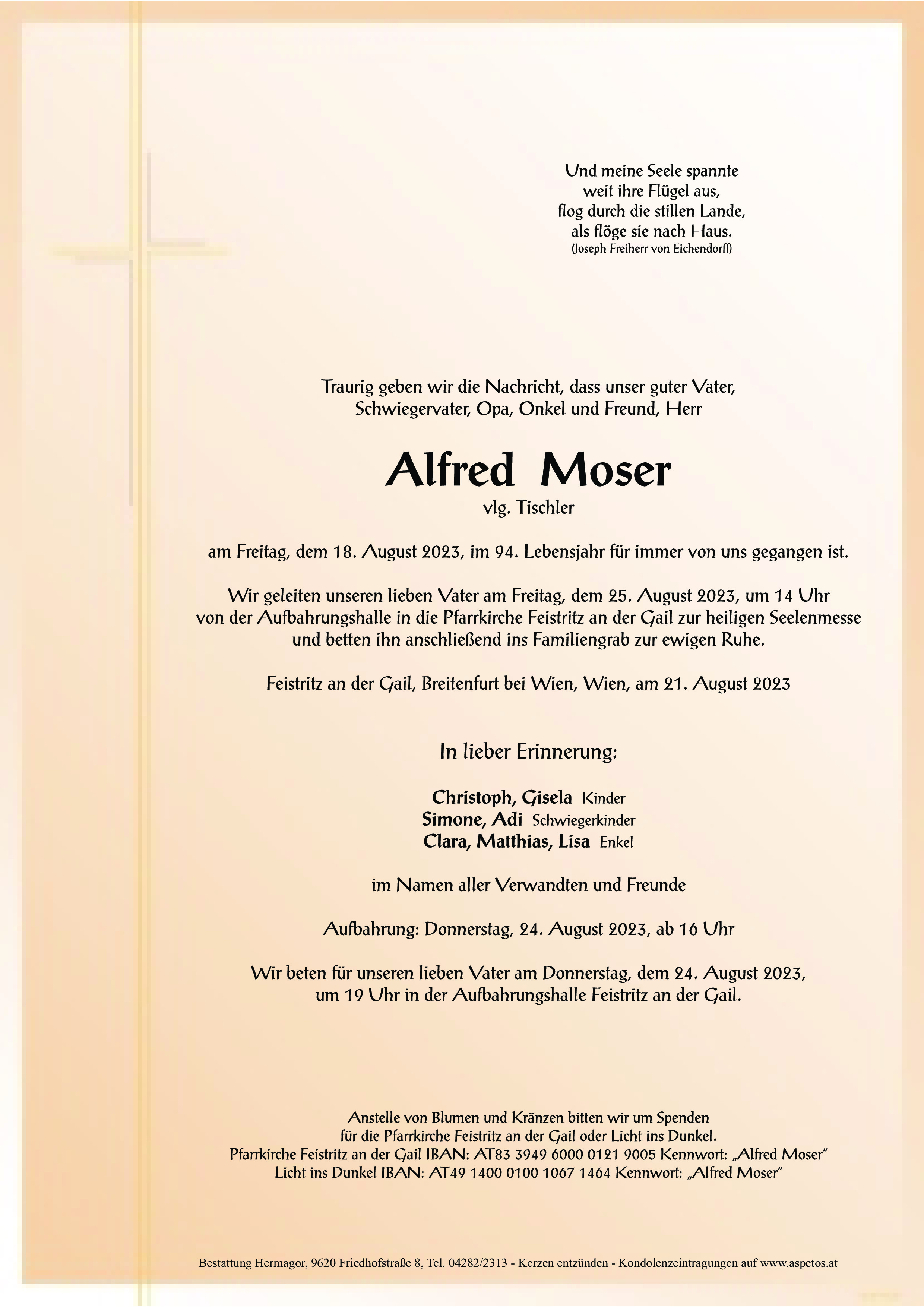 Traueranzeige von Alfred Moser
