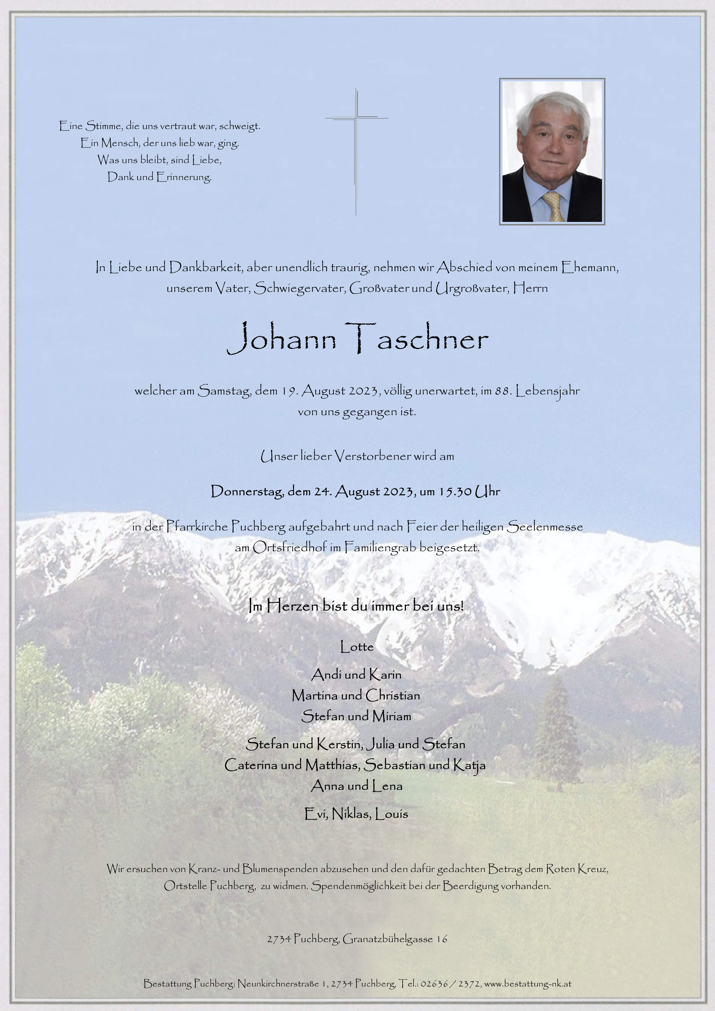 Traueranzeige von Johann Taschner