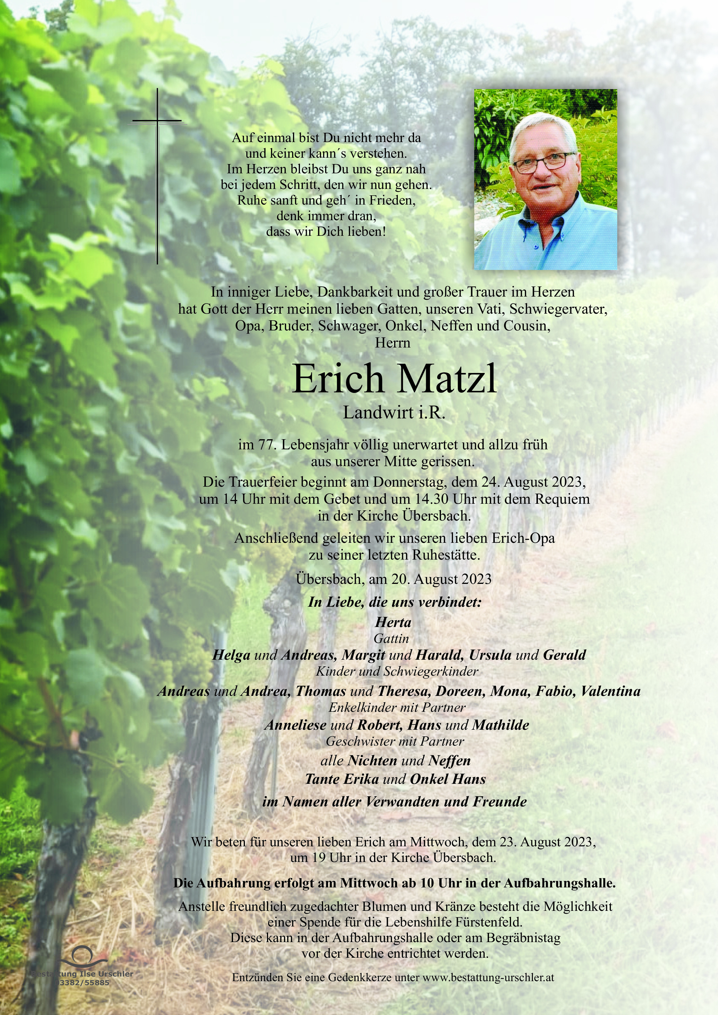 Traueranzeige von Erich Matzl