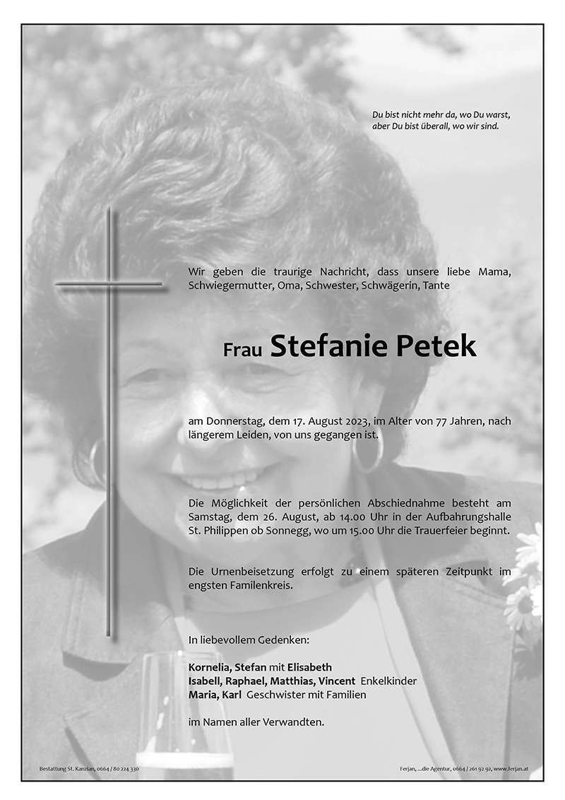 Traueranzeige von Stefanie Petek