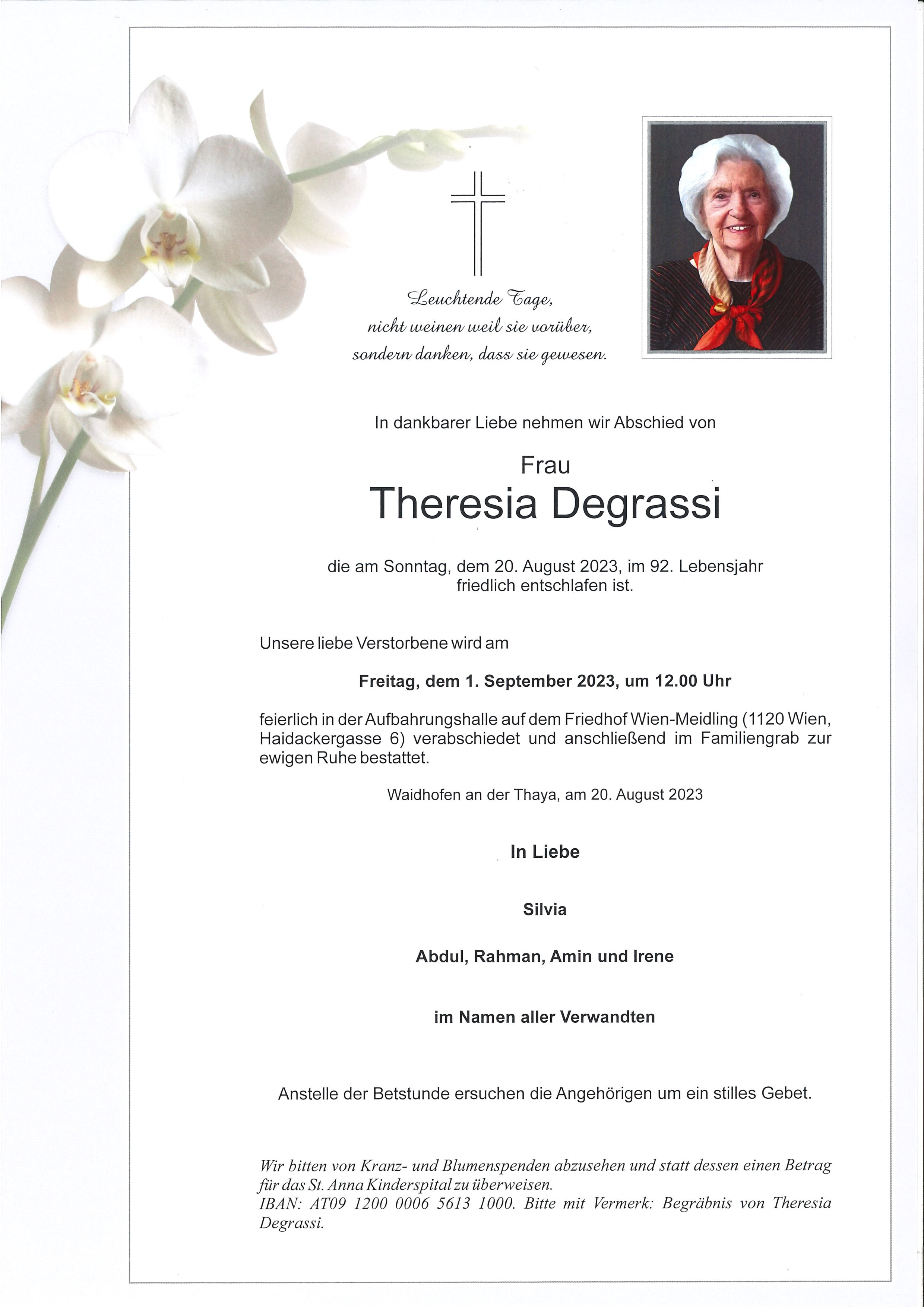 Traueranzeige von Theresia Degrassi