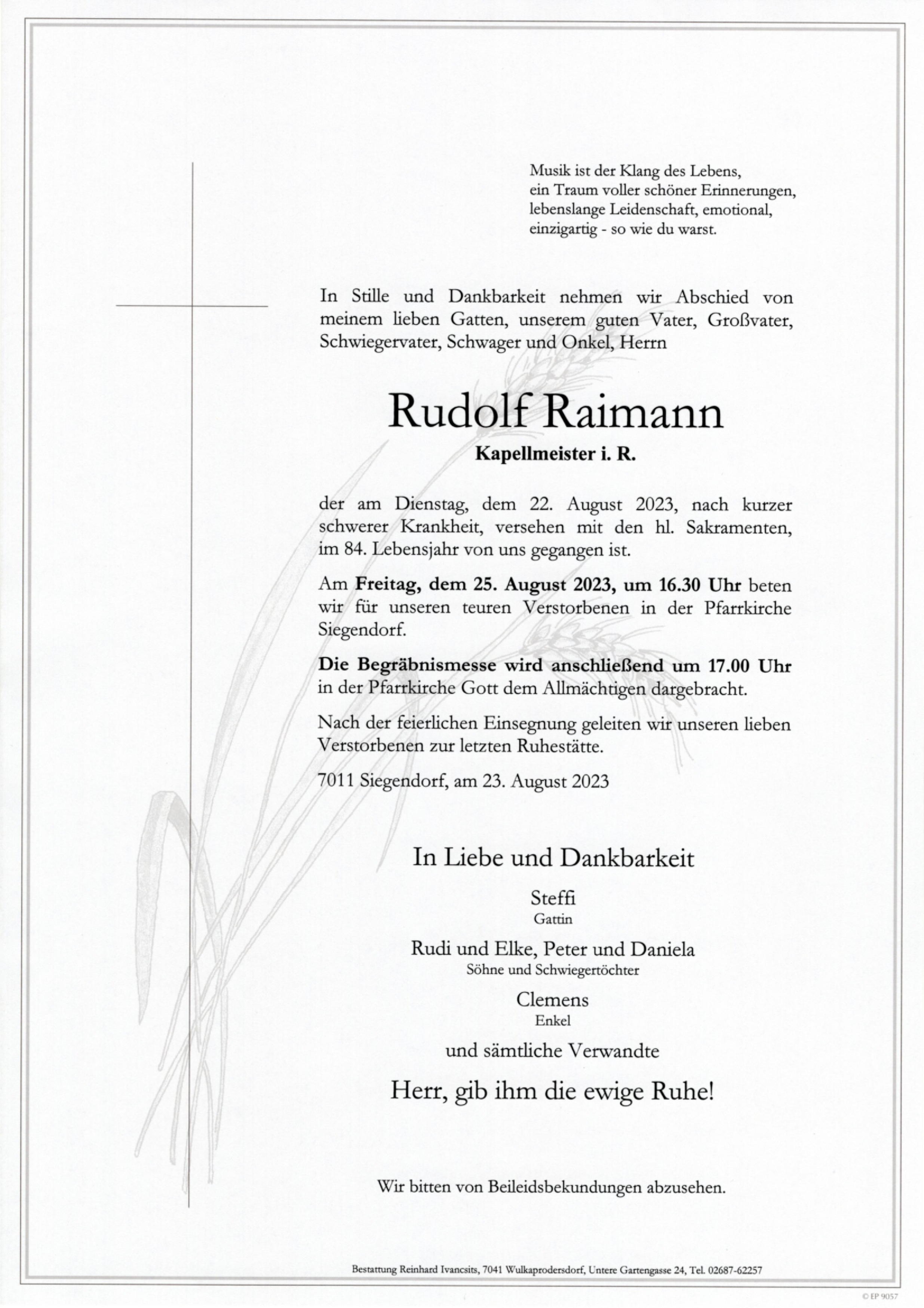 Traueranzeige von Rudolf Raimann