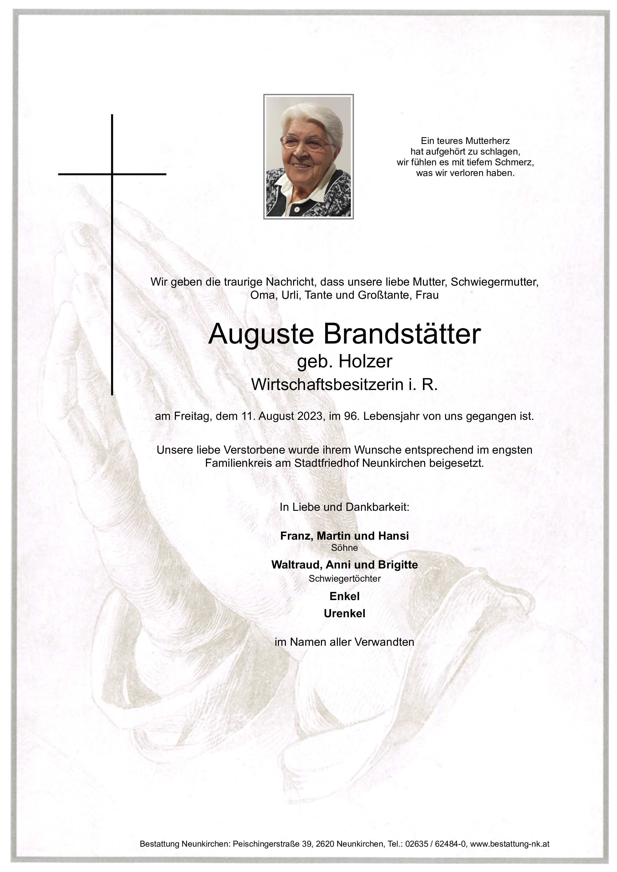 Traueranzeige von Auguste Brandstätter
