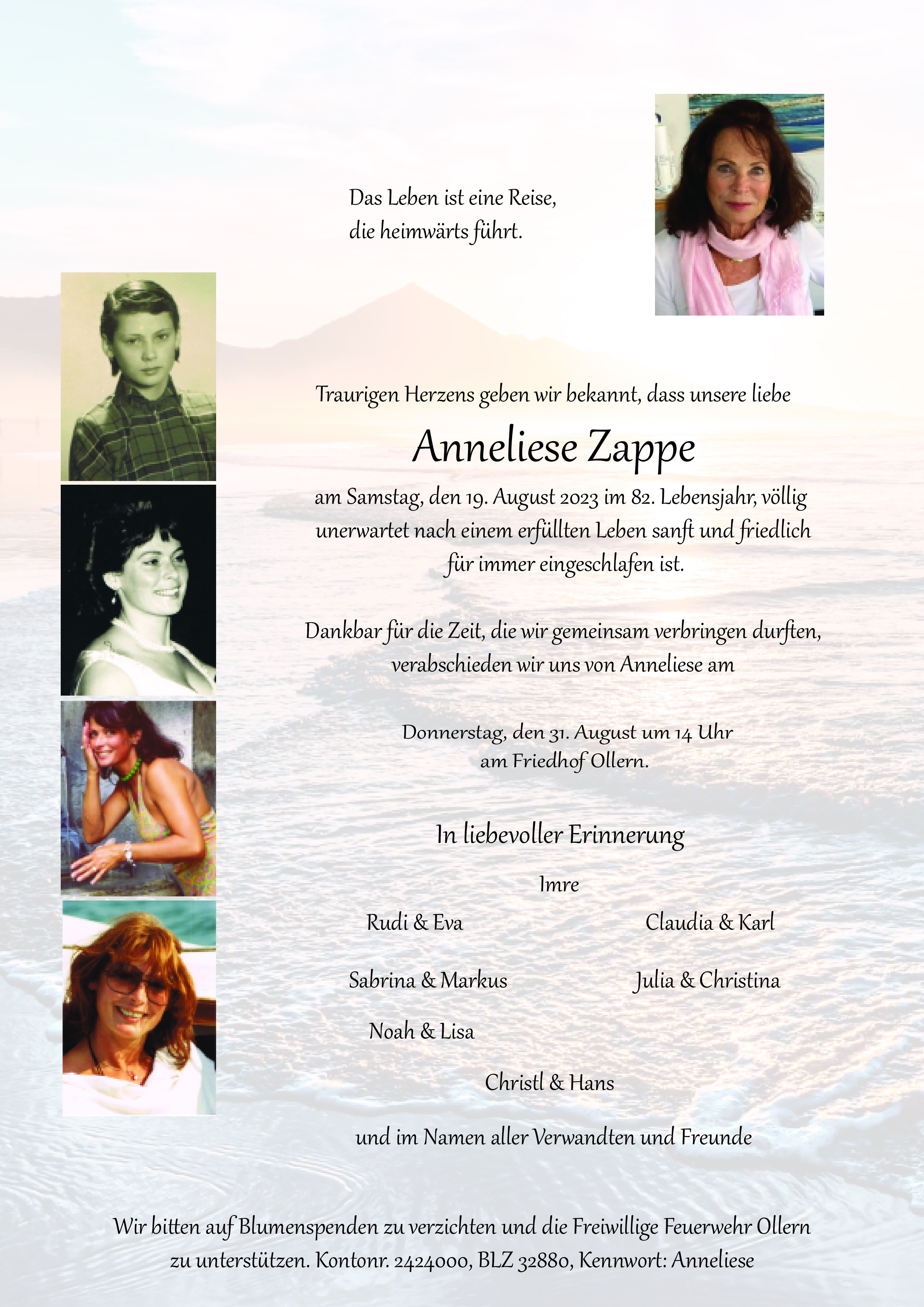 Traueranzeige von Maria Anneliese Zappe