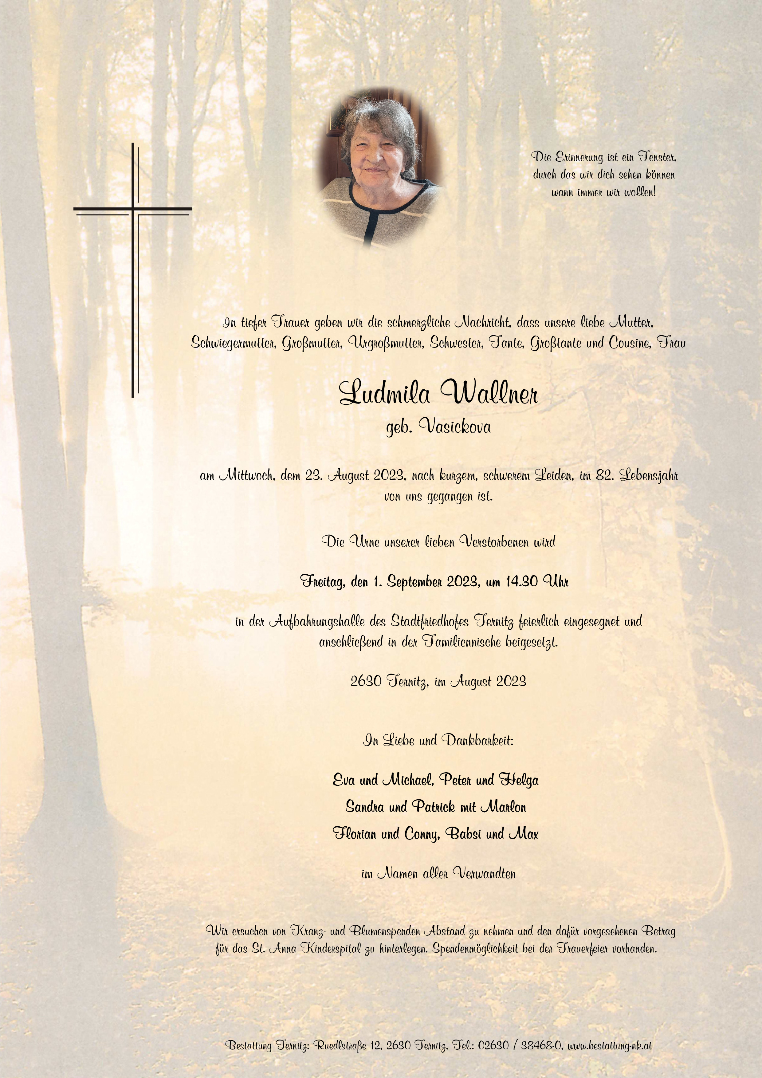 Traueranzeige von Ludmila Wallner