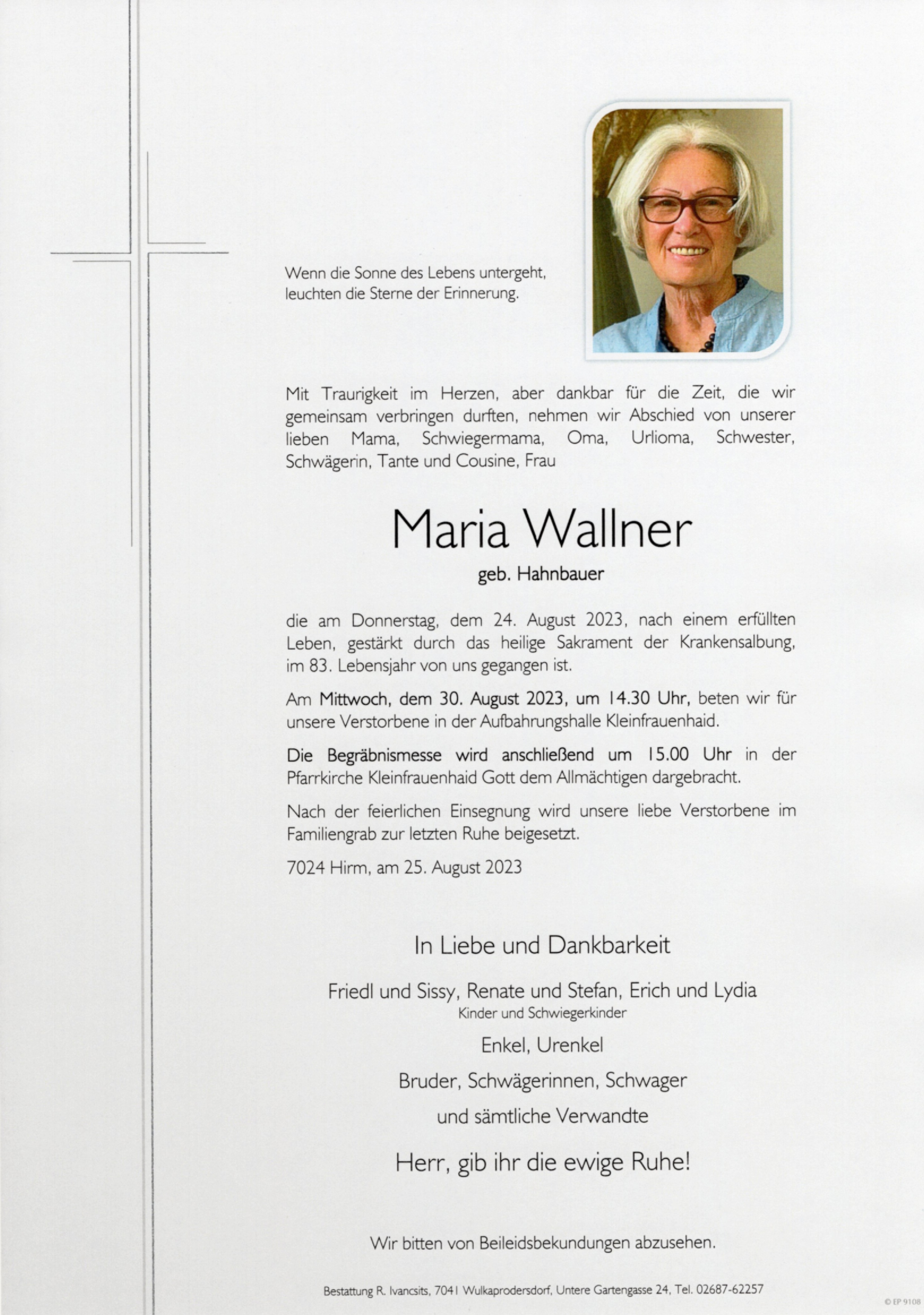 Traueranzeige von Maria Wallner