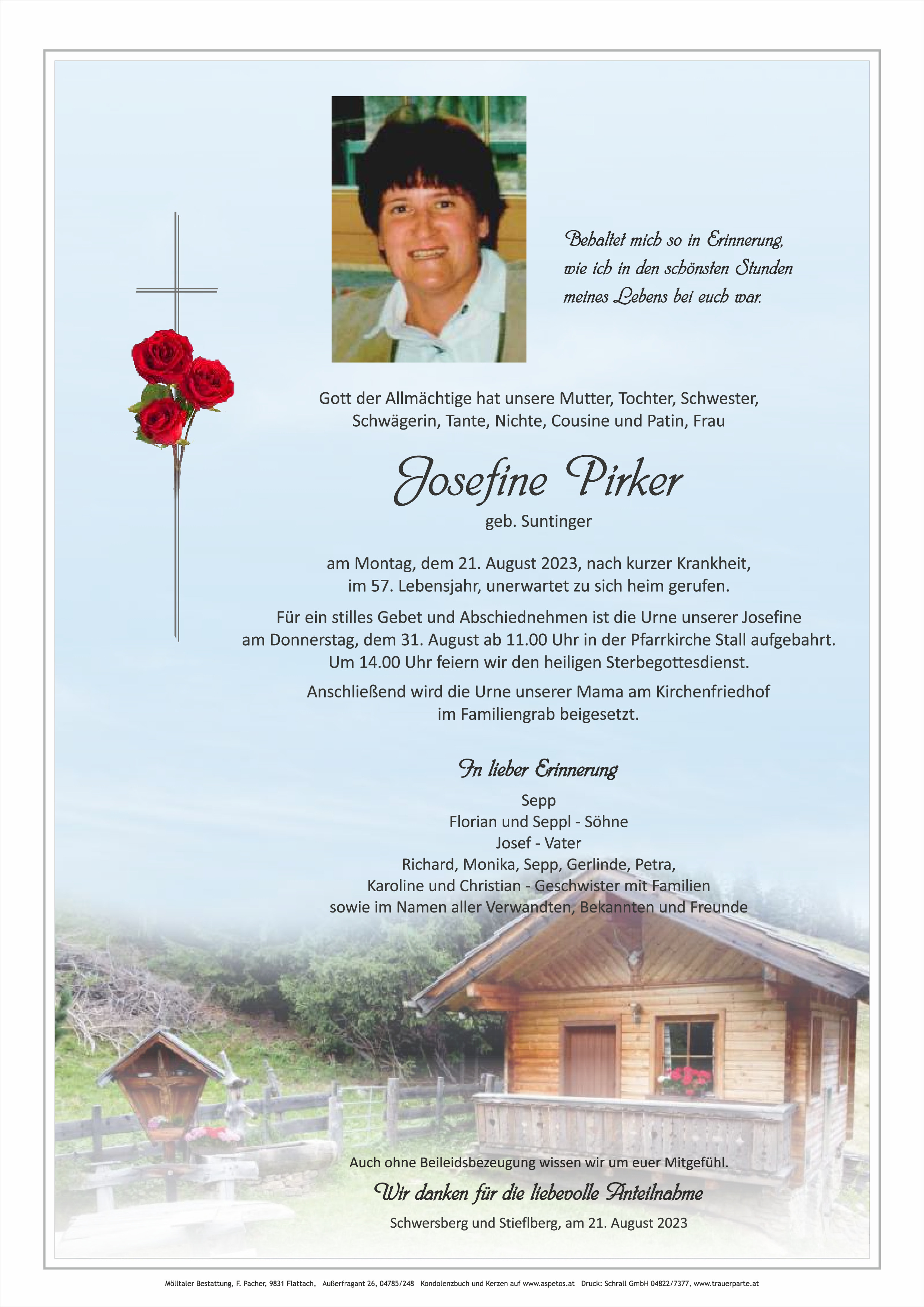 Traueranzeige von Josefine Pirker