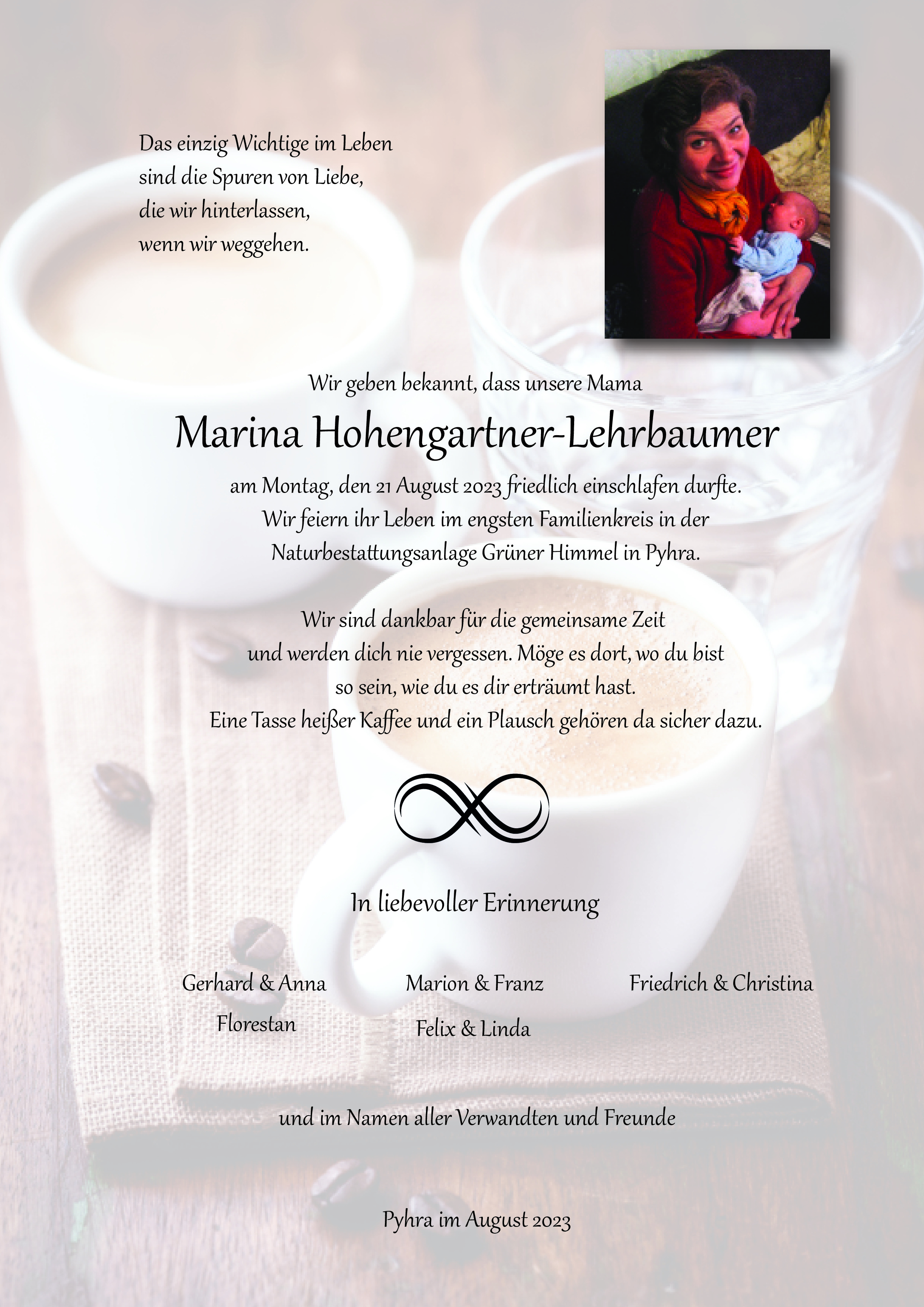 Traueranzeige von Marina Hohengartner-Lehrbaumer