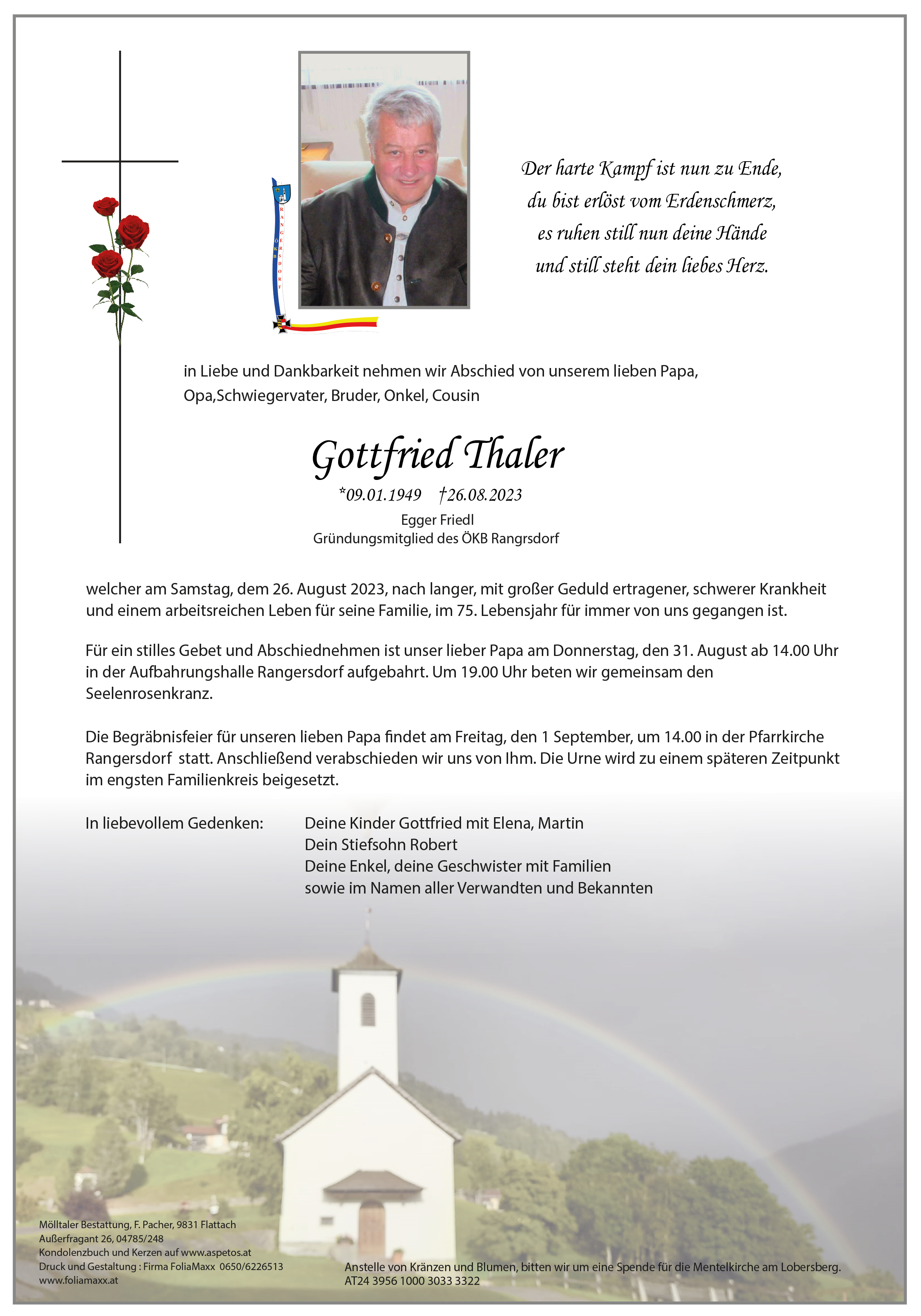 Traueranzeige von Gottfried Thaler
