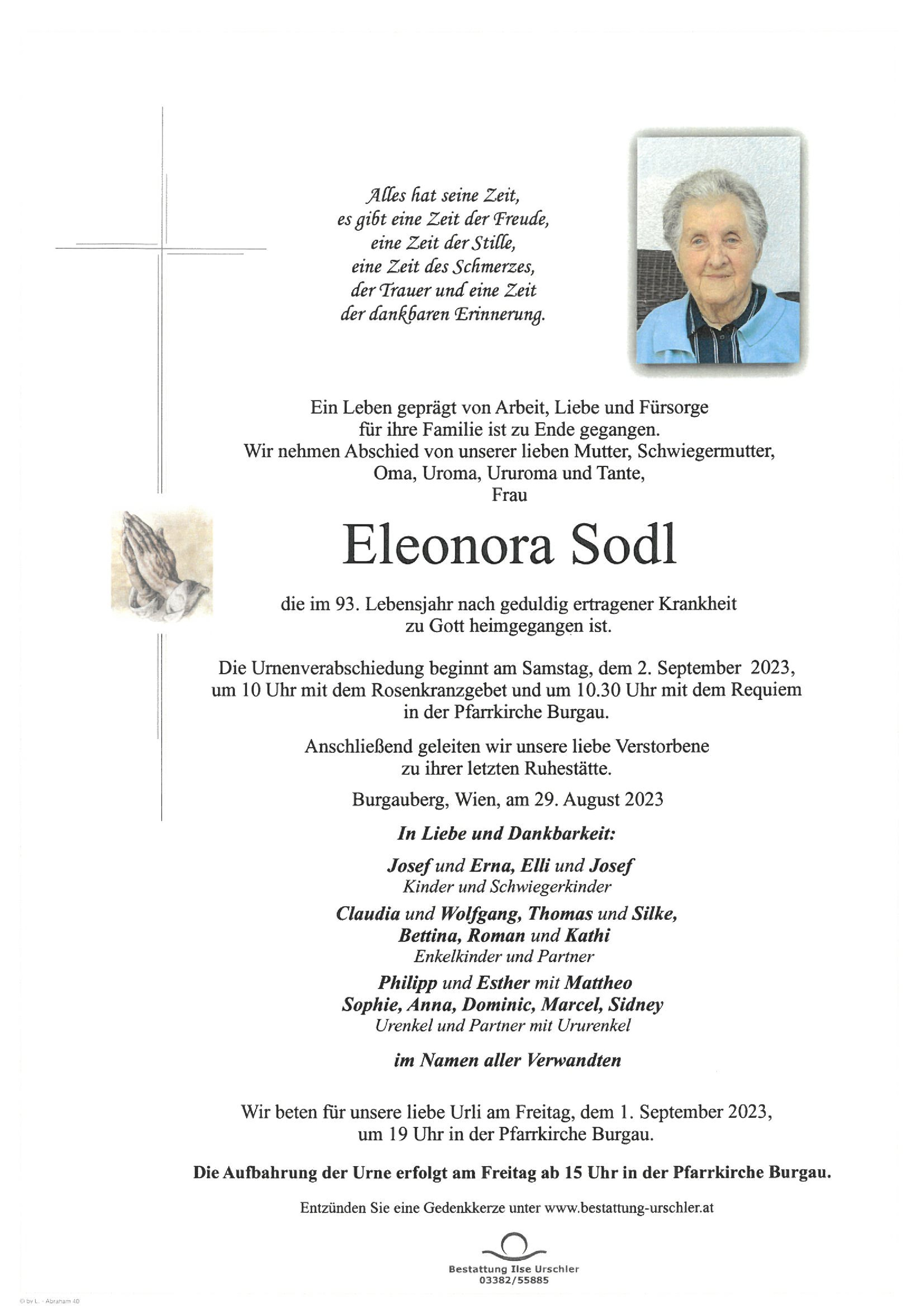 Traueranzeige von Eleonora Sodl