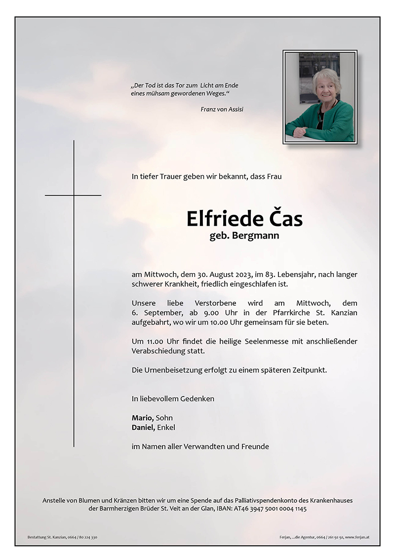 Traueranzeige von Elfriede Čas