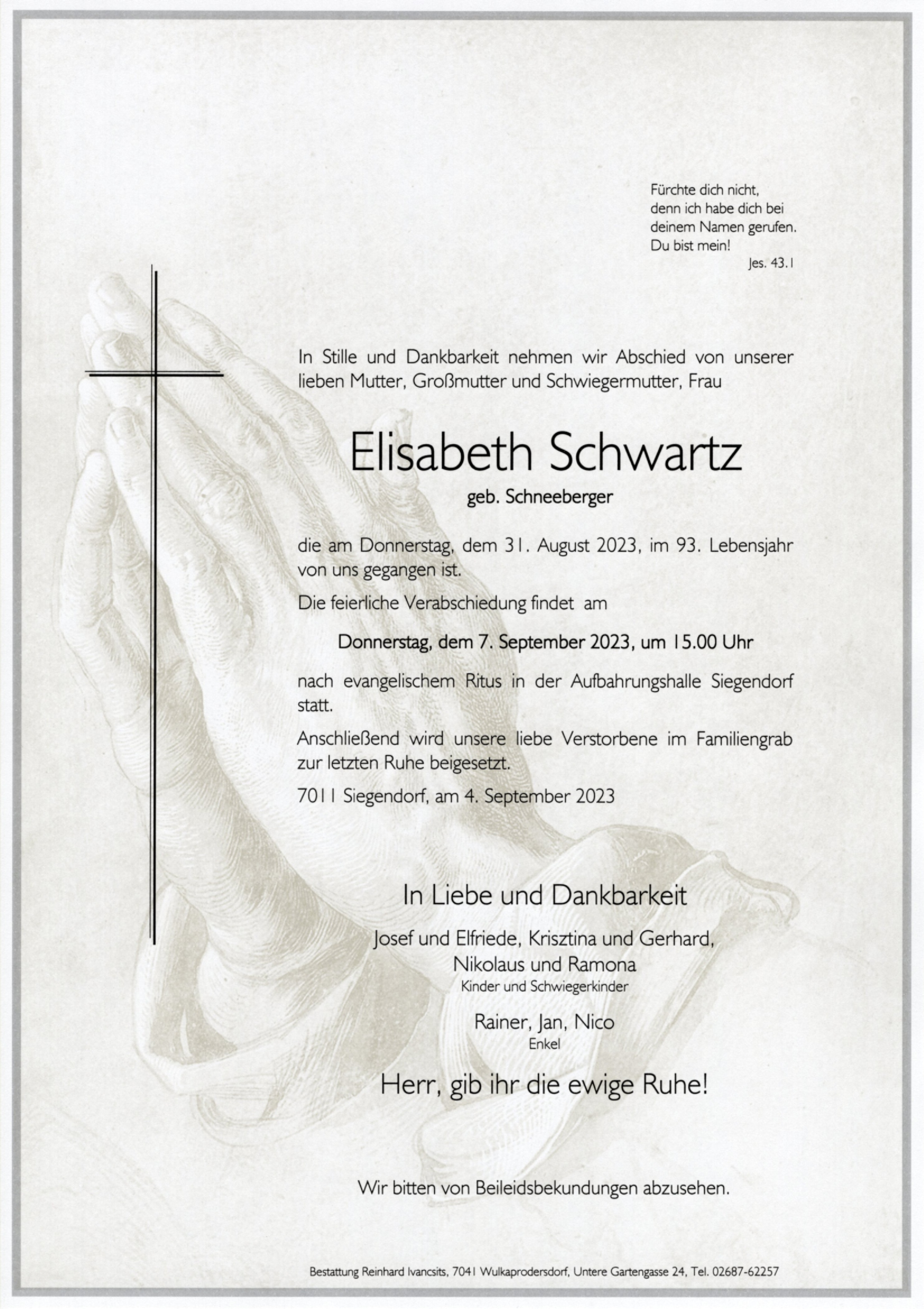 Traueranzeige von Elisabeth Schwartz