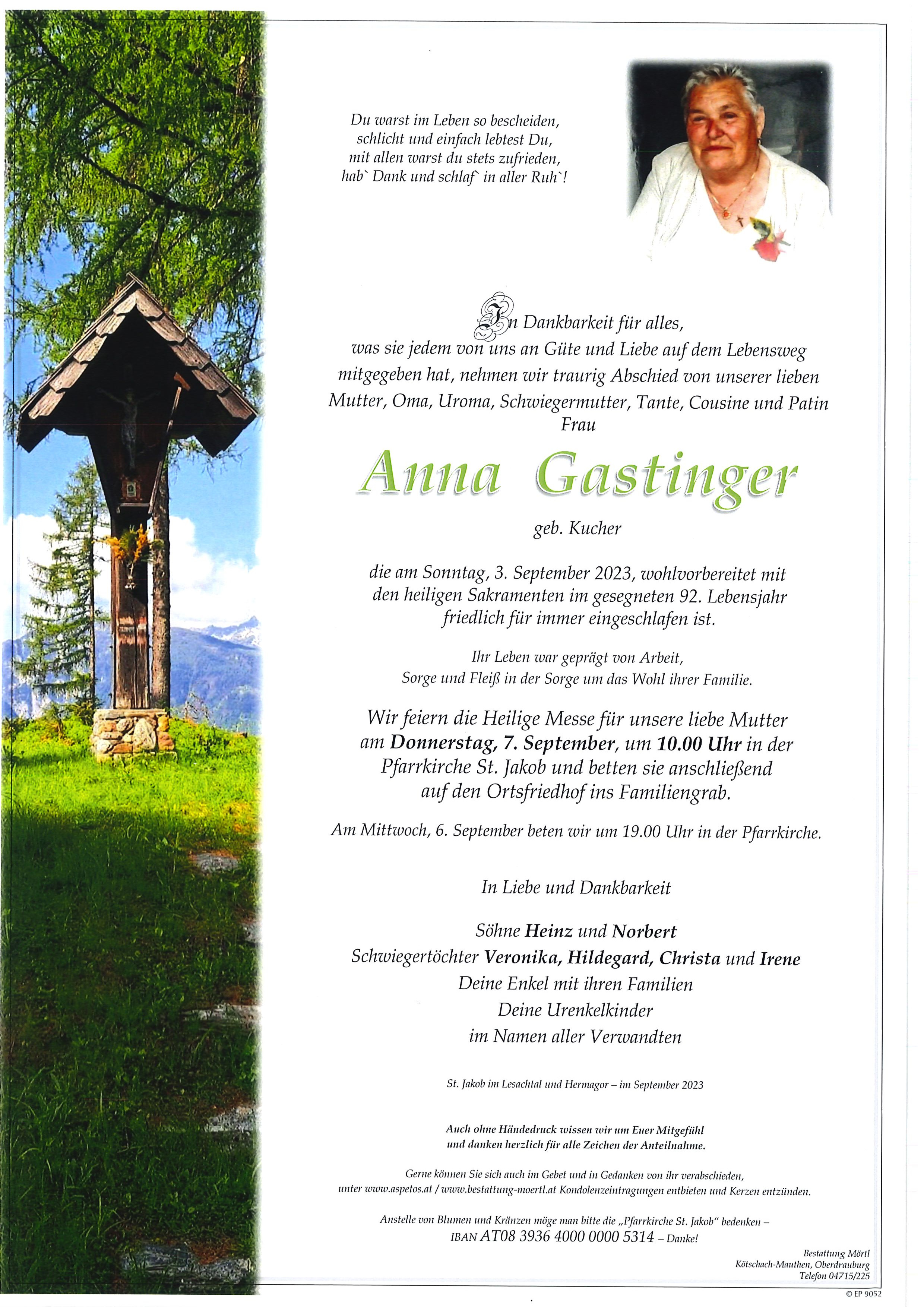 Traueranzeige von Anna Gastinger