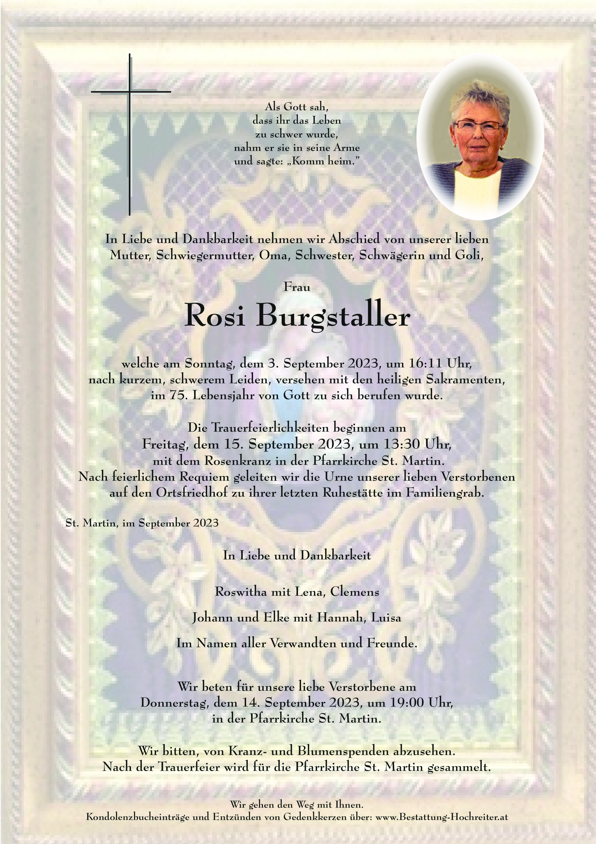 Traueranzeige von Rosi Burgstaller