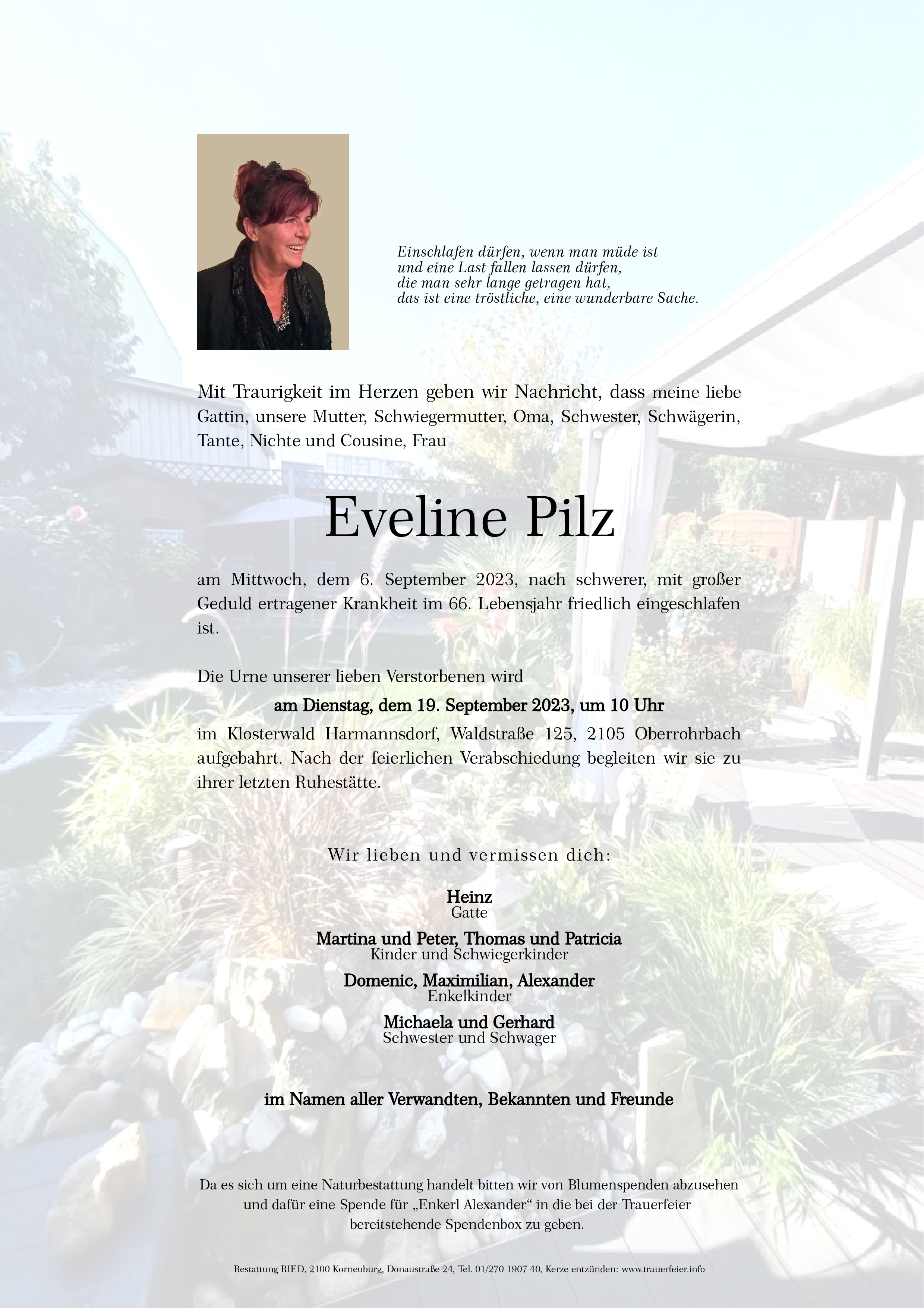 Traueranzeige von Eveline Pilz