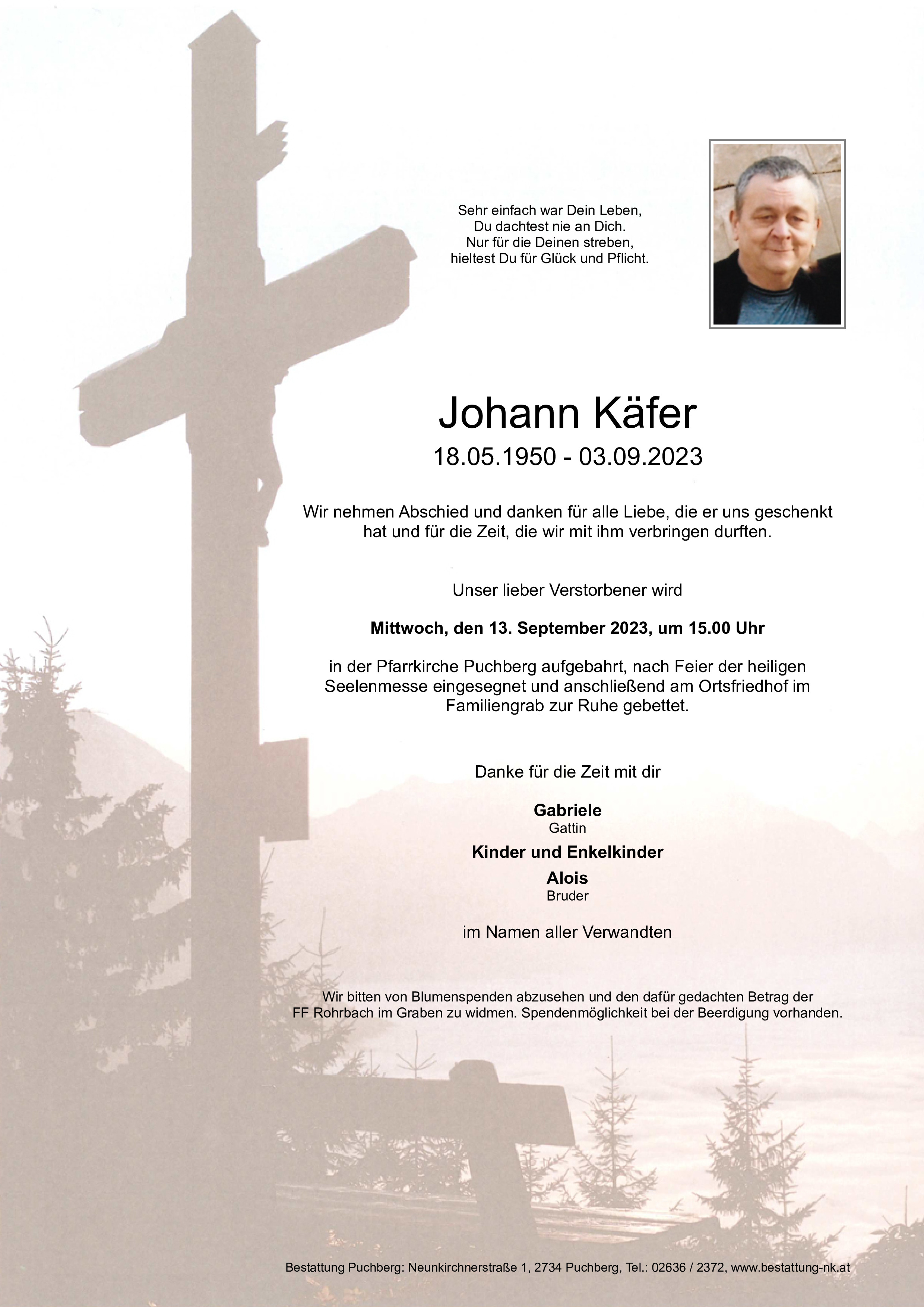 Traueranzeige von Johann Käfer